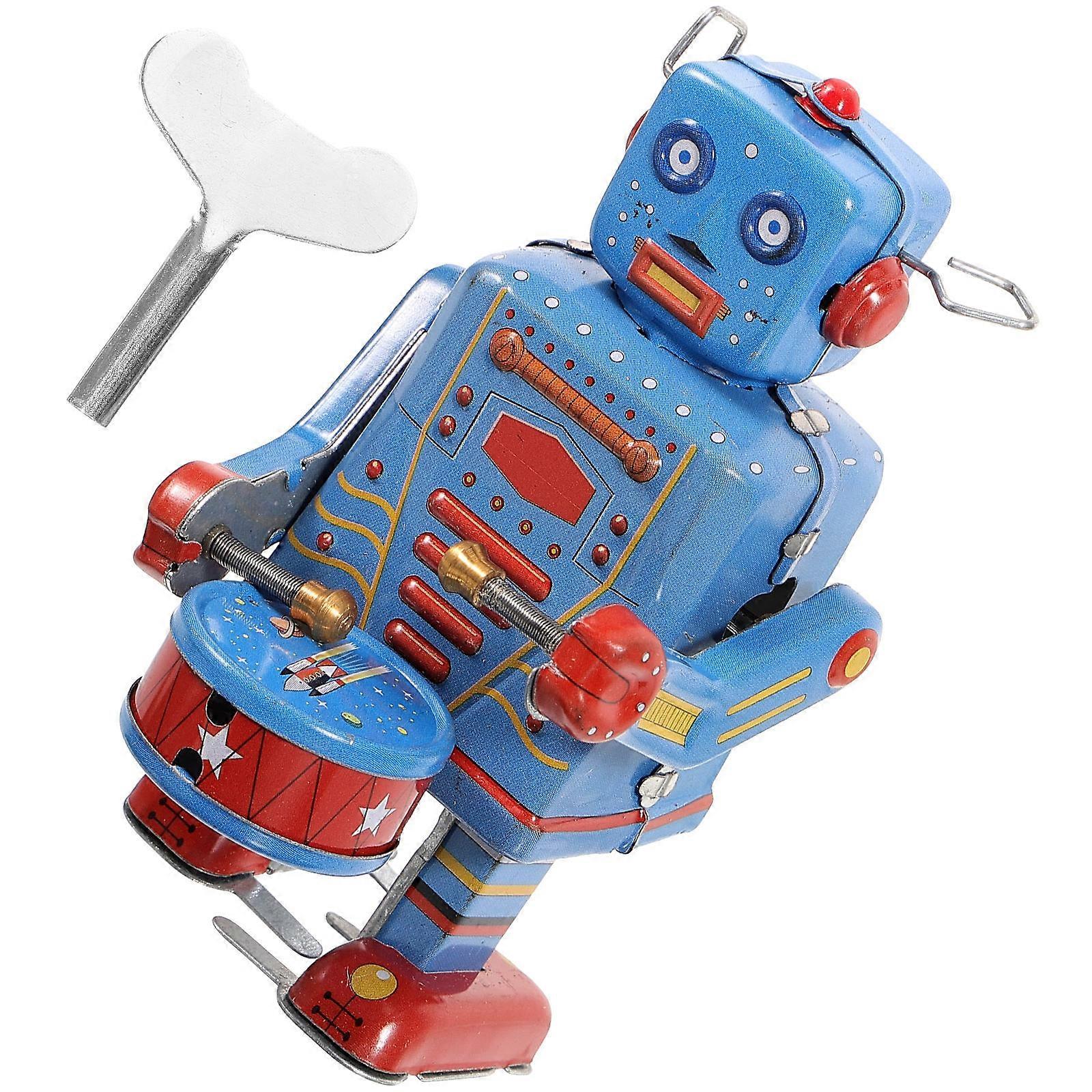 Robot Drum Toy Tinplate Clockwork Toy for Kids Playing with 3Pcs