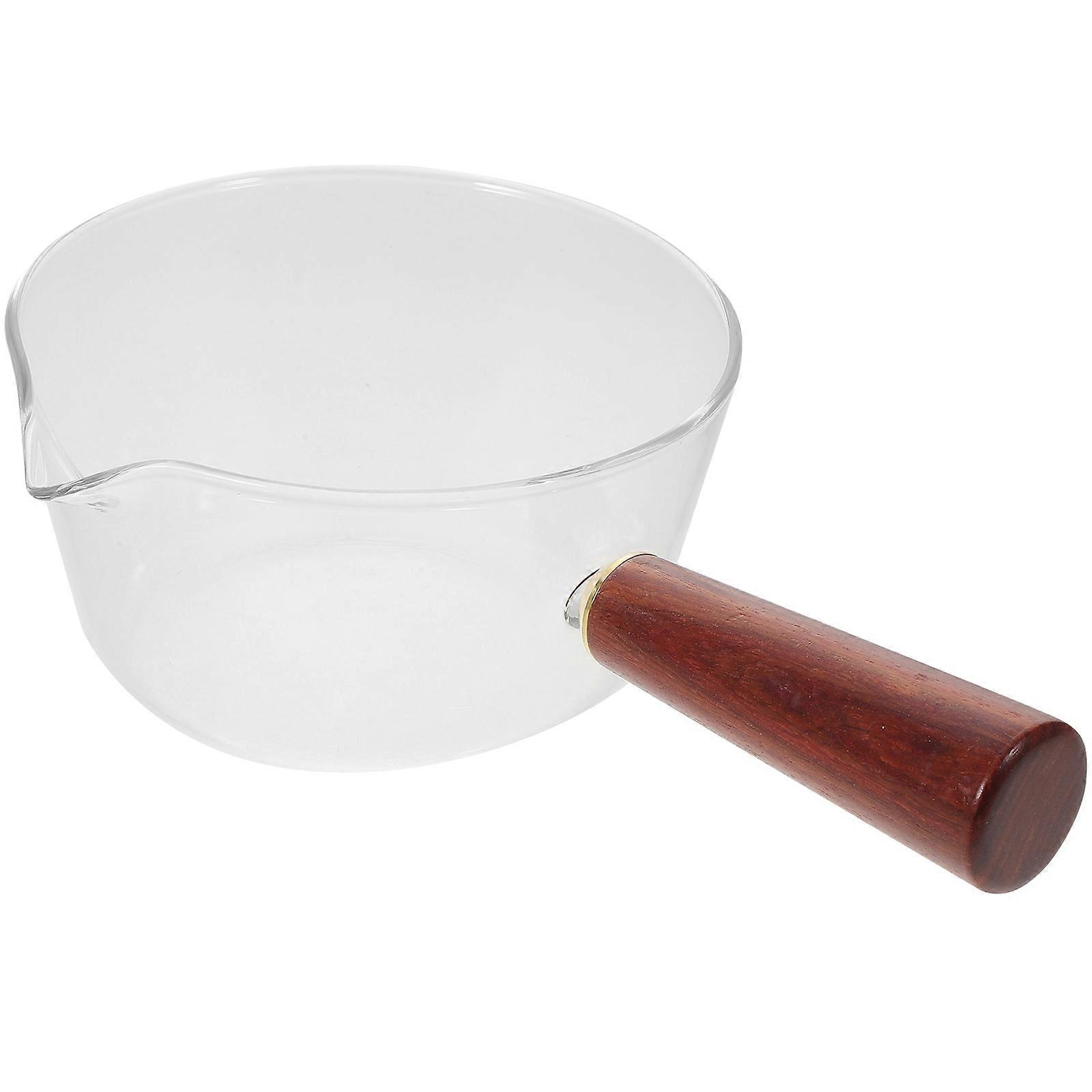 Glass Saucepan With Wooden Handle For Kitchen And Home Use 21X13X6.7CM Transparent Food Storage 3Pcs