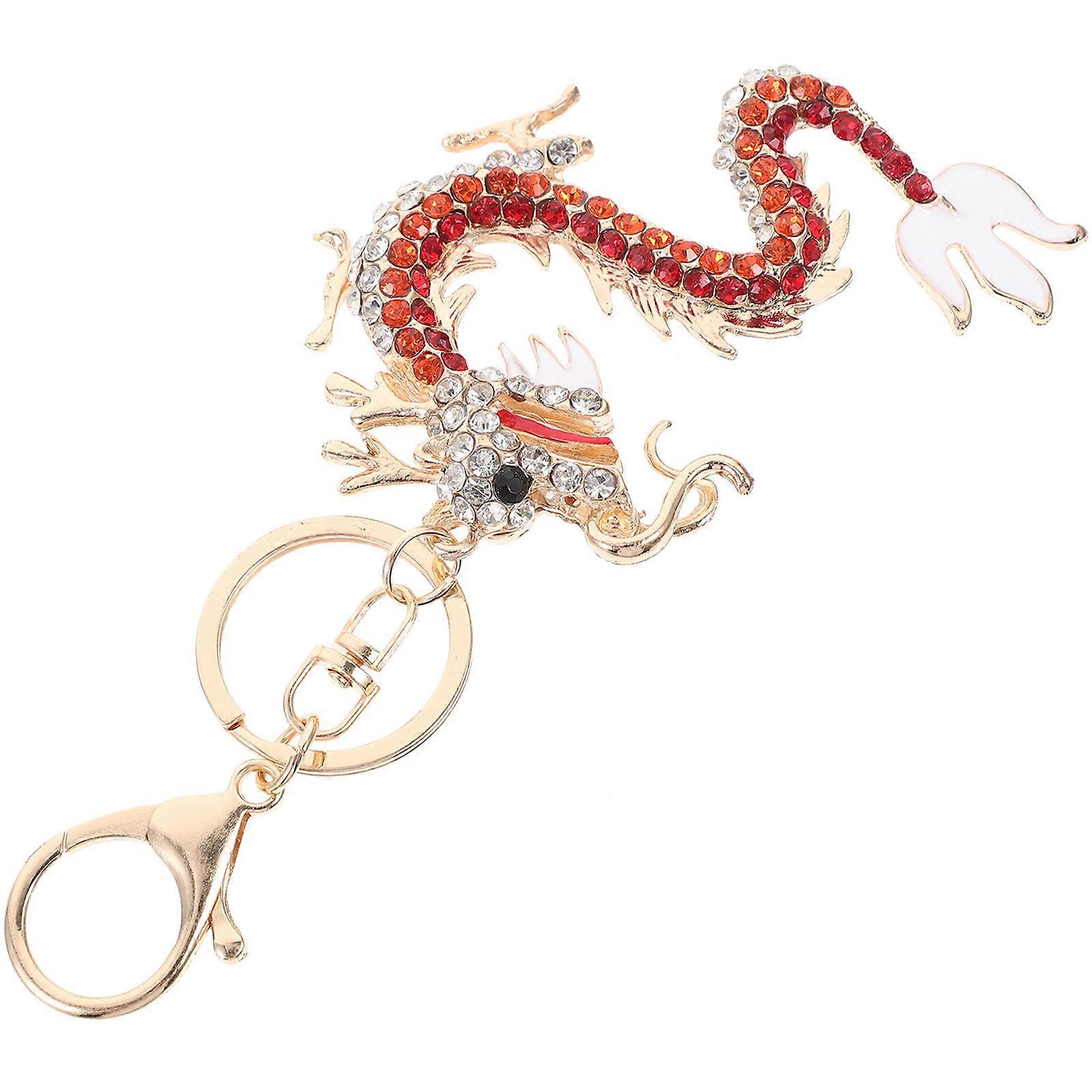 Dragon-Shaped Keychain 3Pcs Chinese Style Bling Rhinestone Pendant For Men And Women 8X5.8CM Wear Resistant