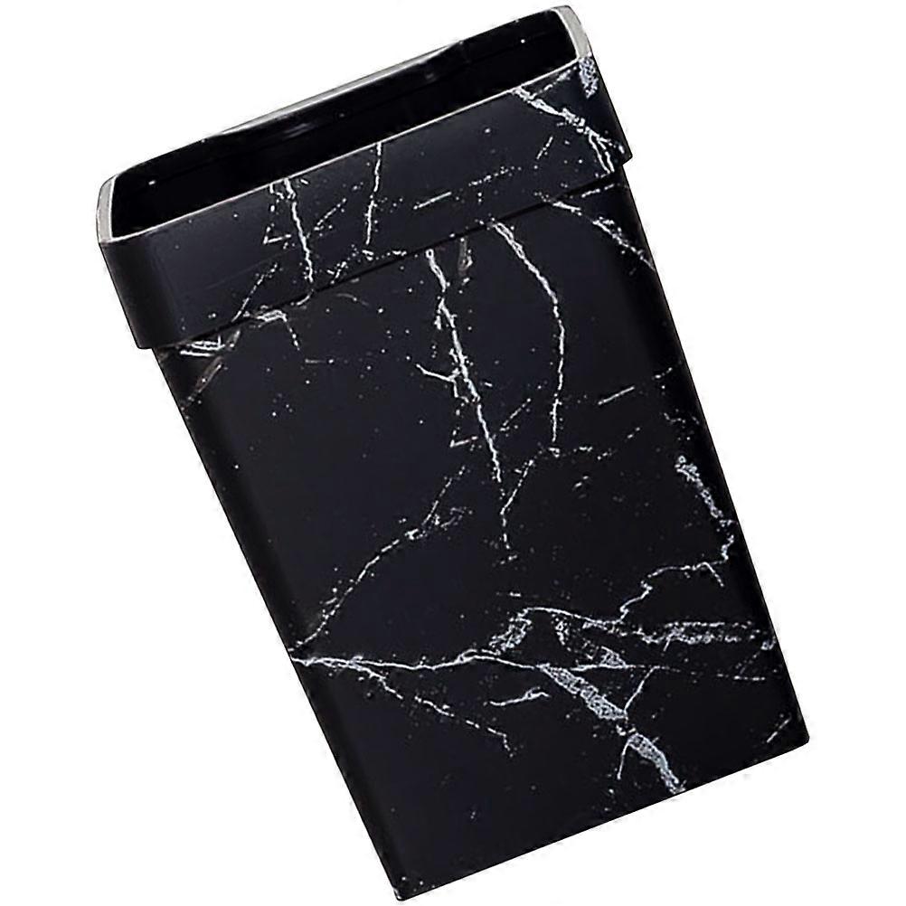 Marble Pattern Trash Can Black for Household Waste Paper 2Pcs