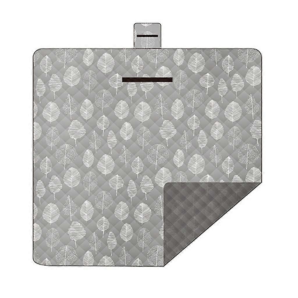 200X200Cm Waterproof Folding Picnic Blanket Mat Extra Large Sandproof Outdoor Camping Beach Rug Gray Leaves