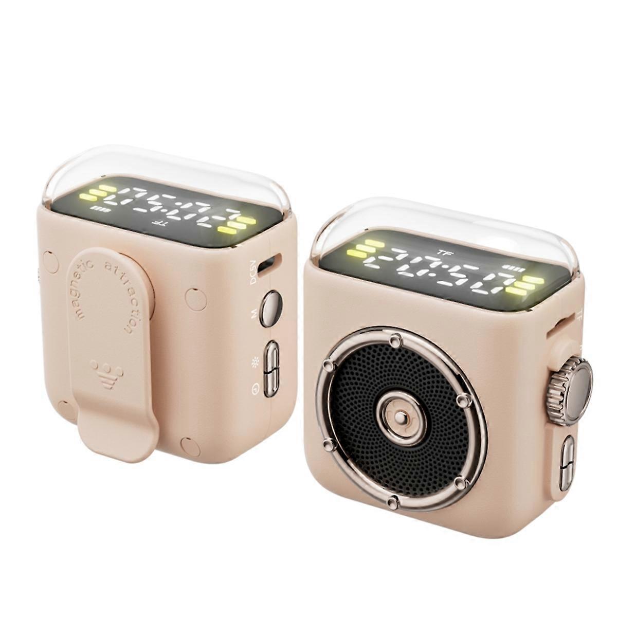 Mini Bluetooth Speaker Time Display Hifi Sound Music Box Beige