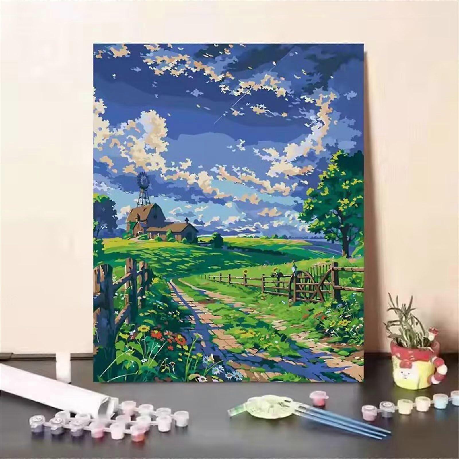 Paint by Numbers for Adults Farm Spring Landscape Oil Painting Kit On Canvas 16x20 Inch 40x50cm With Acrylic Pigment