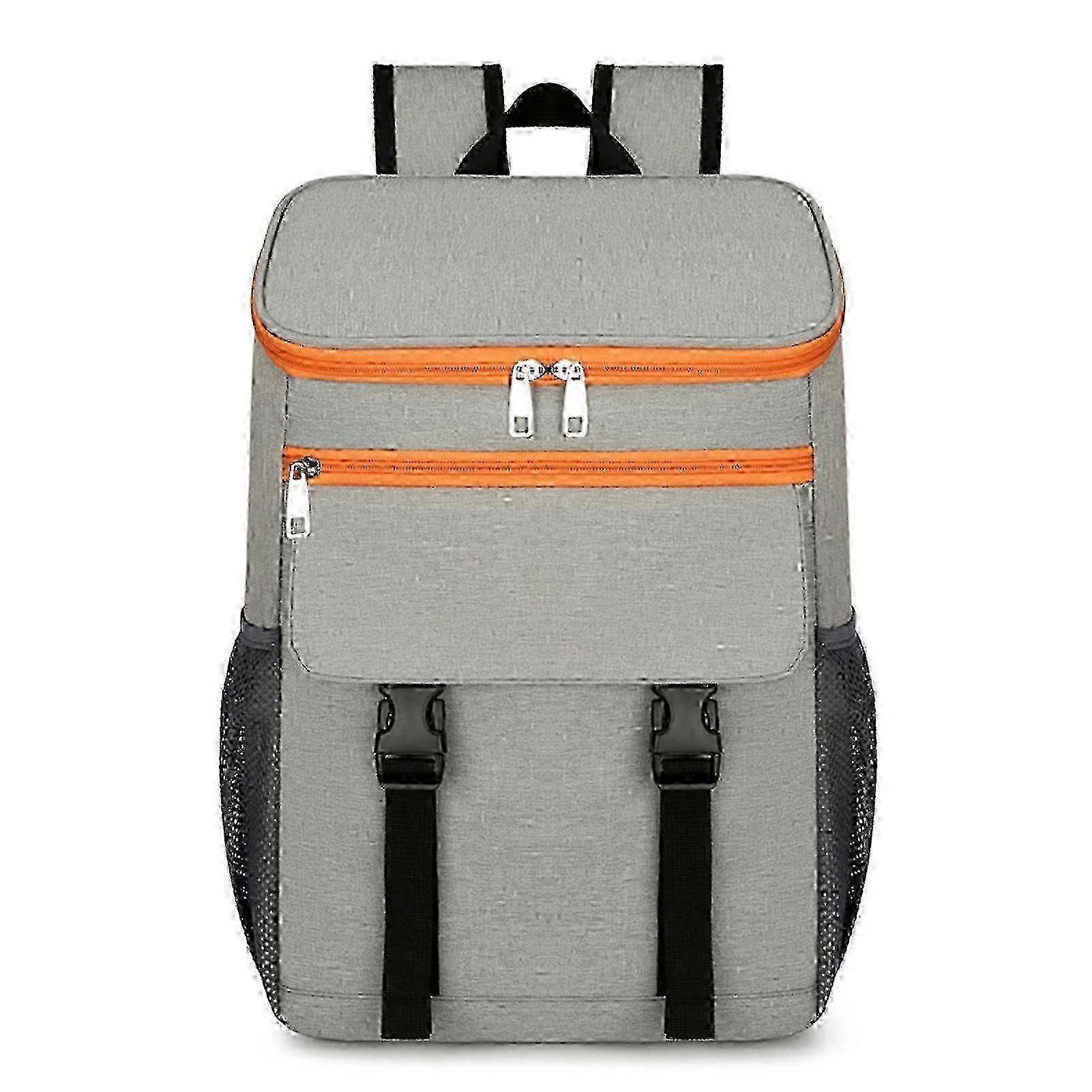 Large Capacity Insulated Cooling Backpack Waterproof Picnic Cooler Bag Grey And Orange