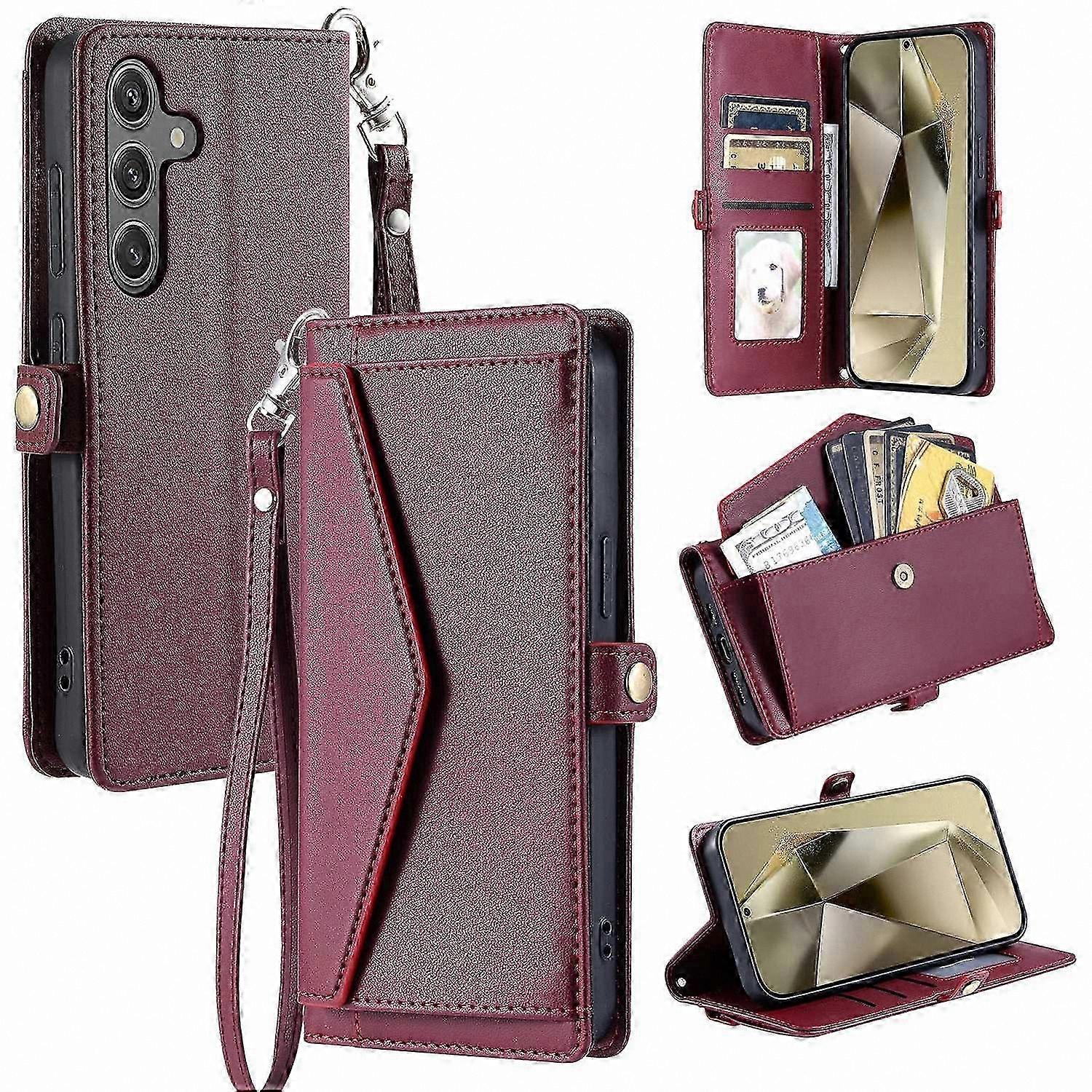 Leather Wallet Case with Wrist Strap and Stand for Galaxy A16 5G / A16 4G Phone Cover