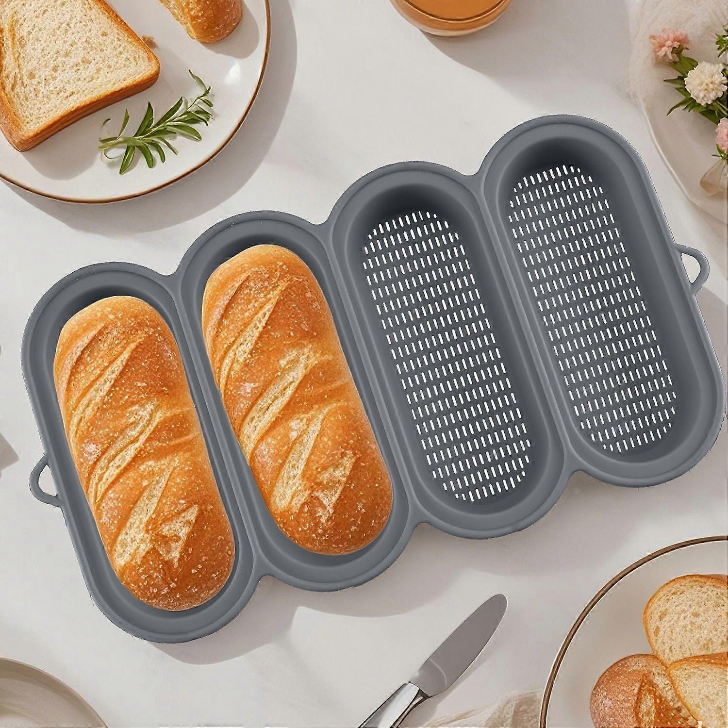 4-Cavity Loaf Pan, Nonstick and Heat Resistant for Baking Homemade Sourdough Baguette Hoagie and Buns, Multipurpose Baking Mold