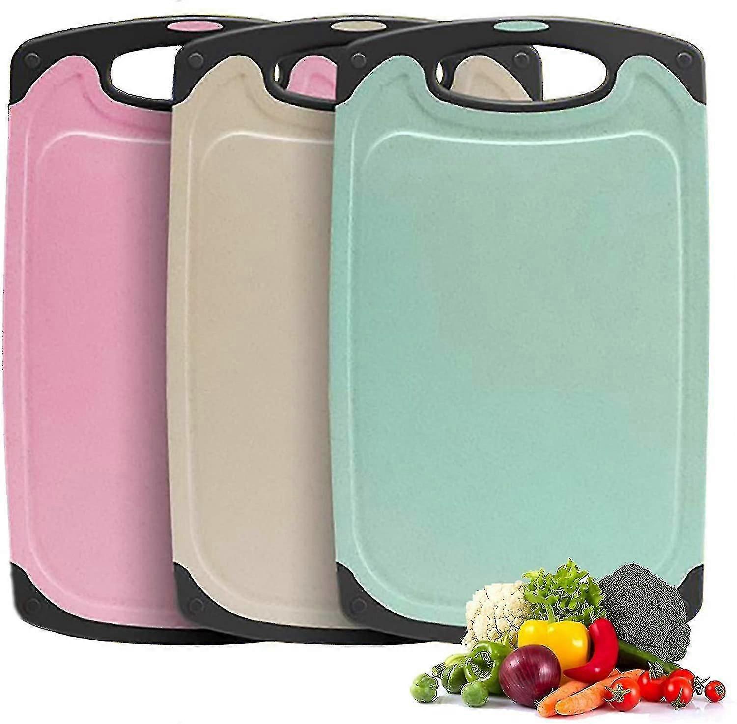 Küchenschneidebrett, 3 Stück Weizenstroh Kunststoff Schneidebretter mit Saft