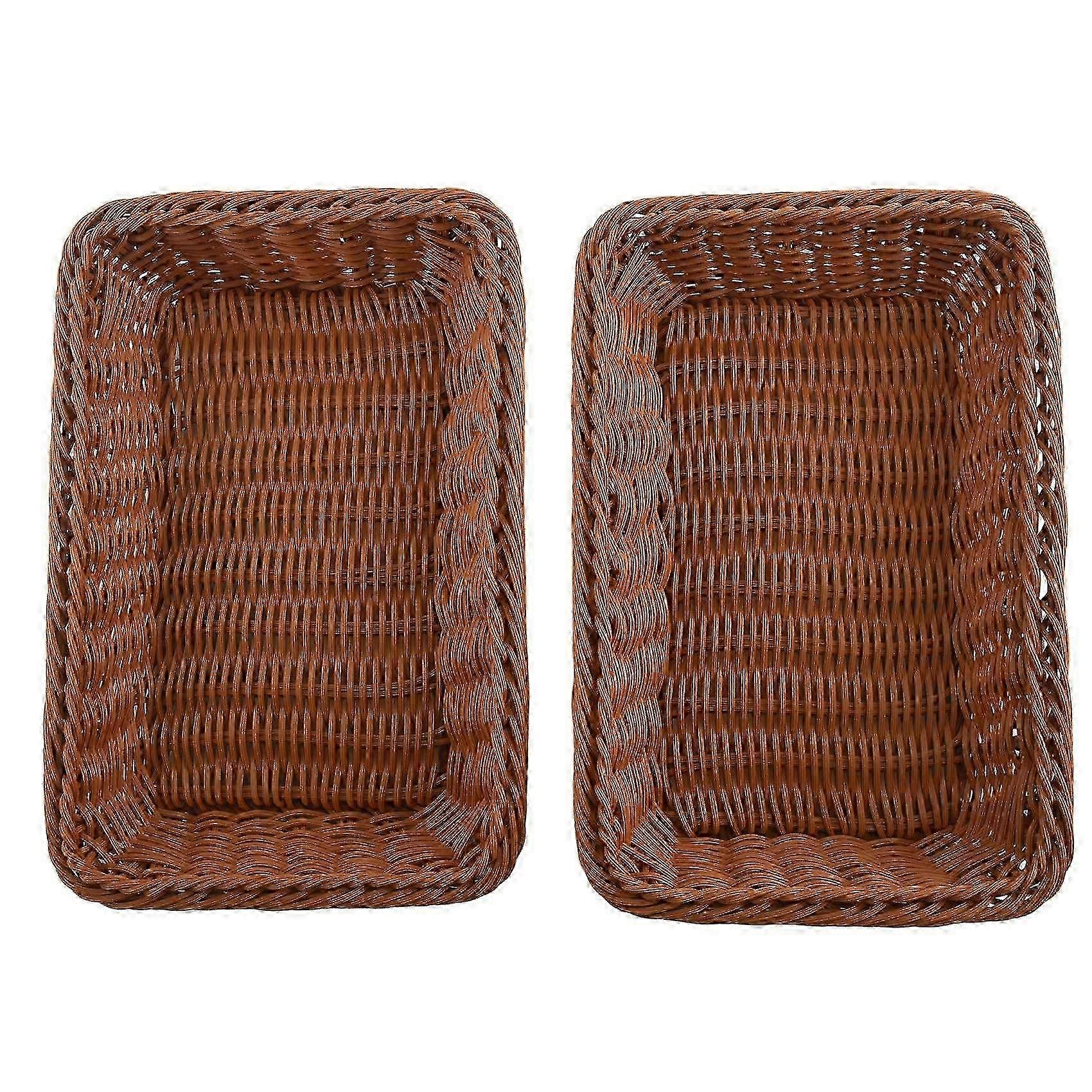 2 Pcs Rectangular Basket for Table or Counter Display for Bread, Fruits, and Vegetables Wicker Basket