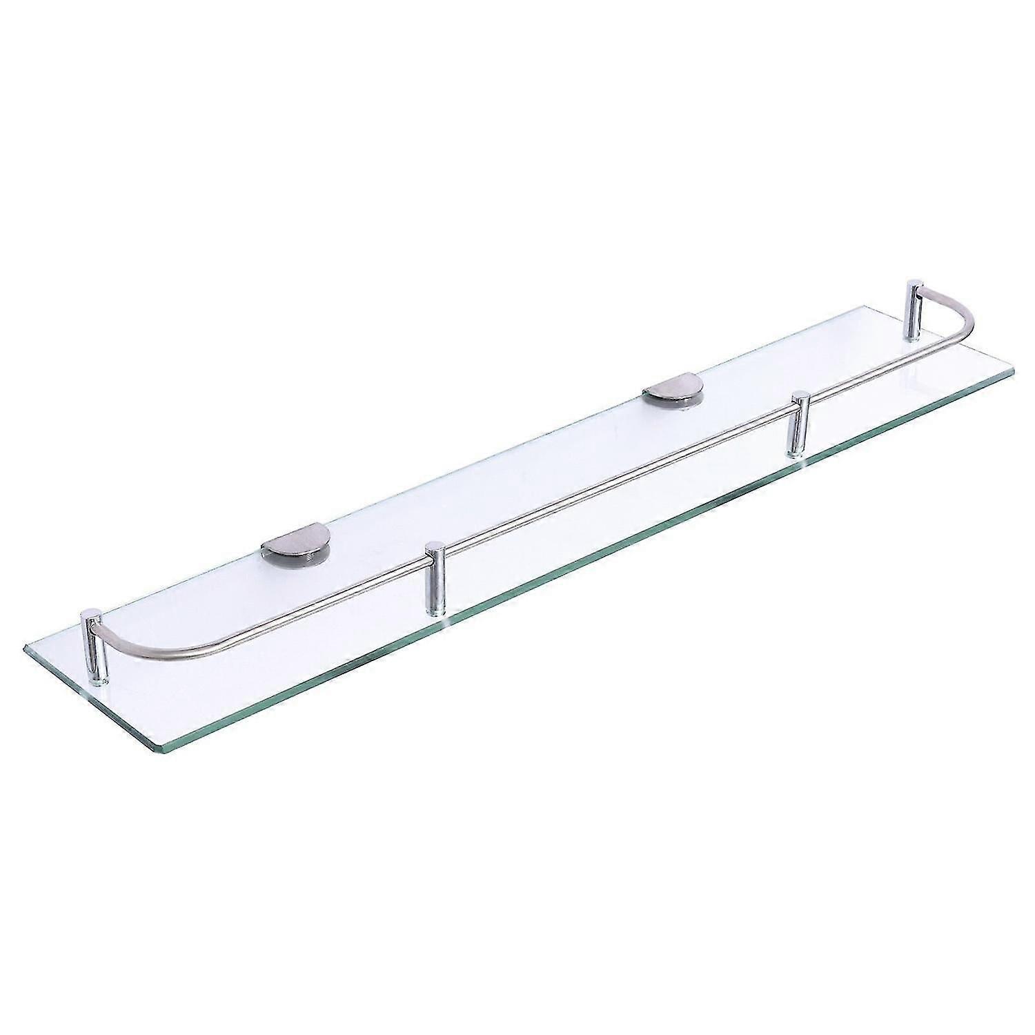 Glass Shower Shelf Transparent Wall Mounted Bath Rack Sturdy Easy To Clean Rectangular Storage Racks