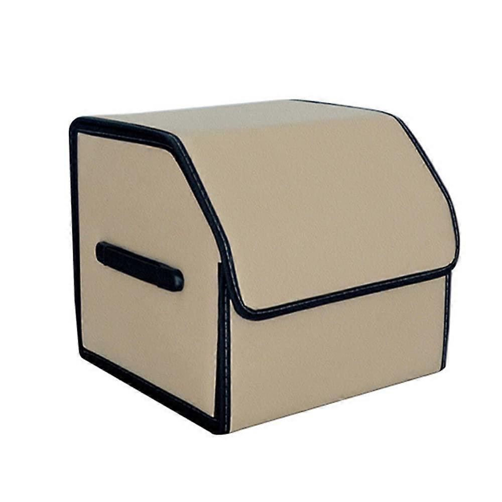 Car Collapsible Trunk Tidy Storage Organiser Box PU Leather Waterproof With Lid SBeige