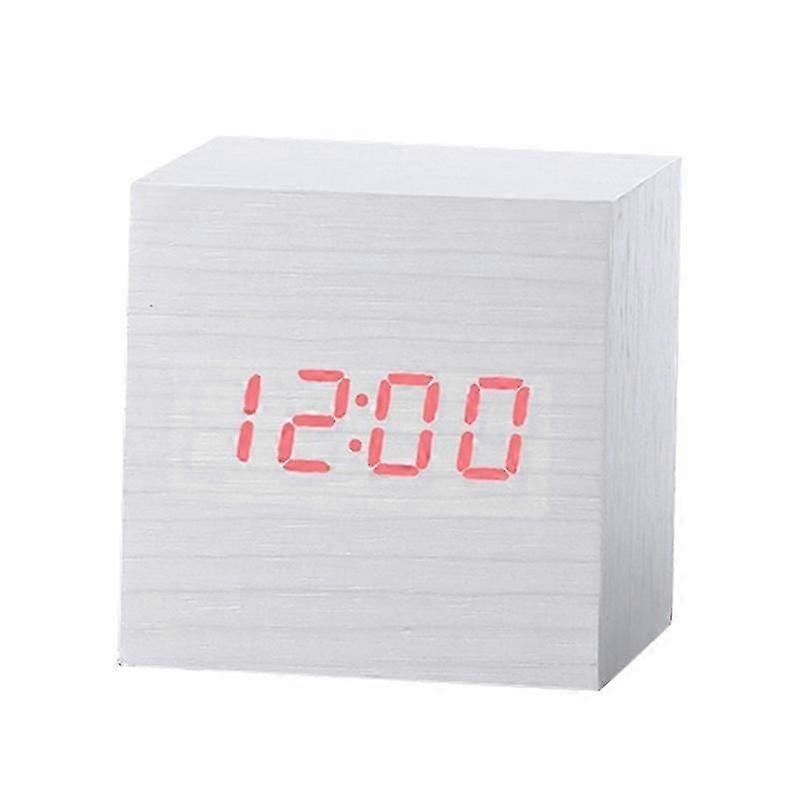 flerfärgad ljud kontroll trä klocka modern digital led skrivbord väckarklocka termometer timer vit röd