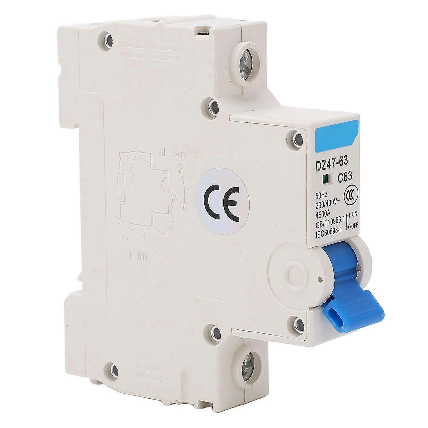 Miniature Circuit Breaker 1P Current Isolator DIN Rail 4500A Breaking Capacity AC 230V 400V 63A