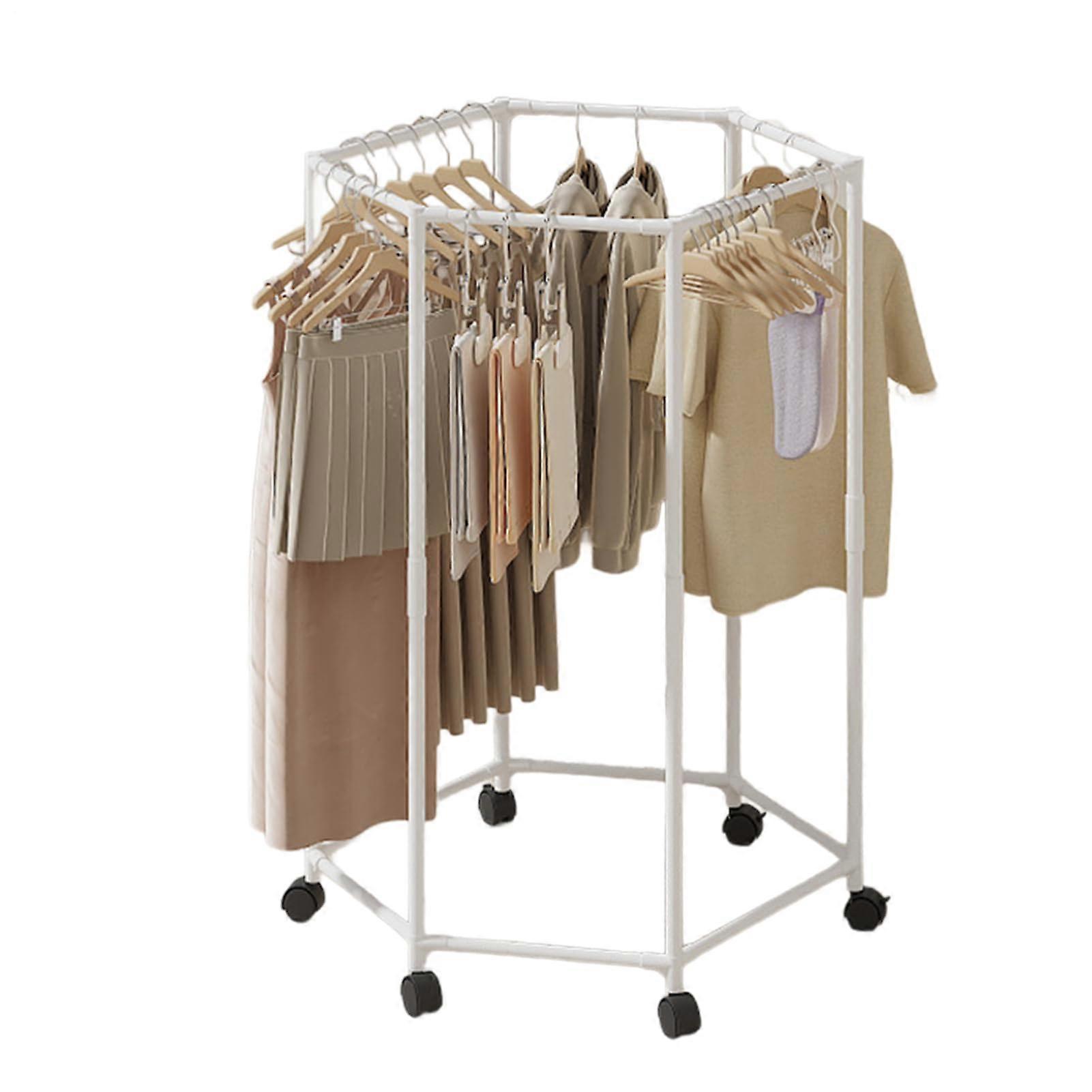 Clothes Drying Rack Hexagonal Indoor Outdoor White SpaceSaving Laundry Rack For Linen Blanket Towel Coat