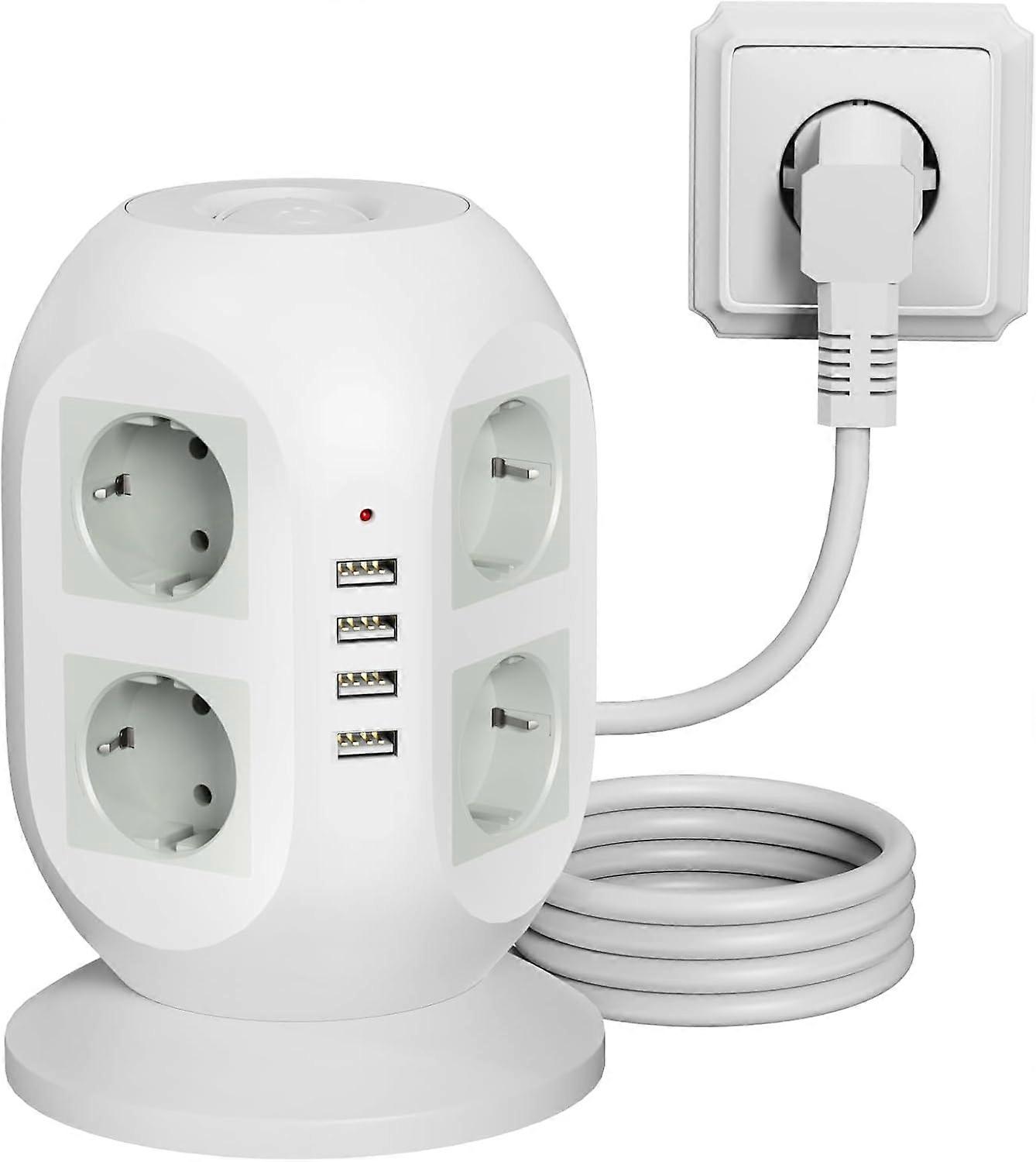 Multiple Socket with 4 USB, 8-Way Power Strip, Surge Protection, Power Strip with USB, 2 m Extension Cable, Multiple Plug Socket Cube for Home, Office