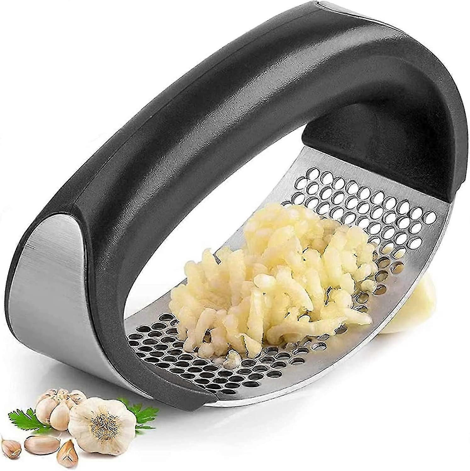 Garlic Press, Stainless Steel Garlic Chopper Crusher Professional Kitchen Silicone Garlic Peeler