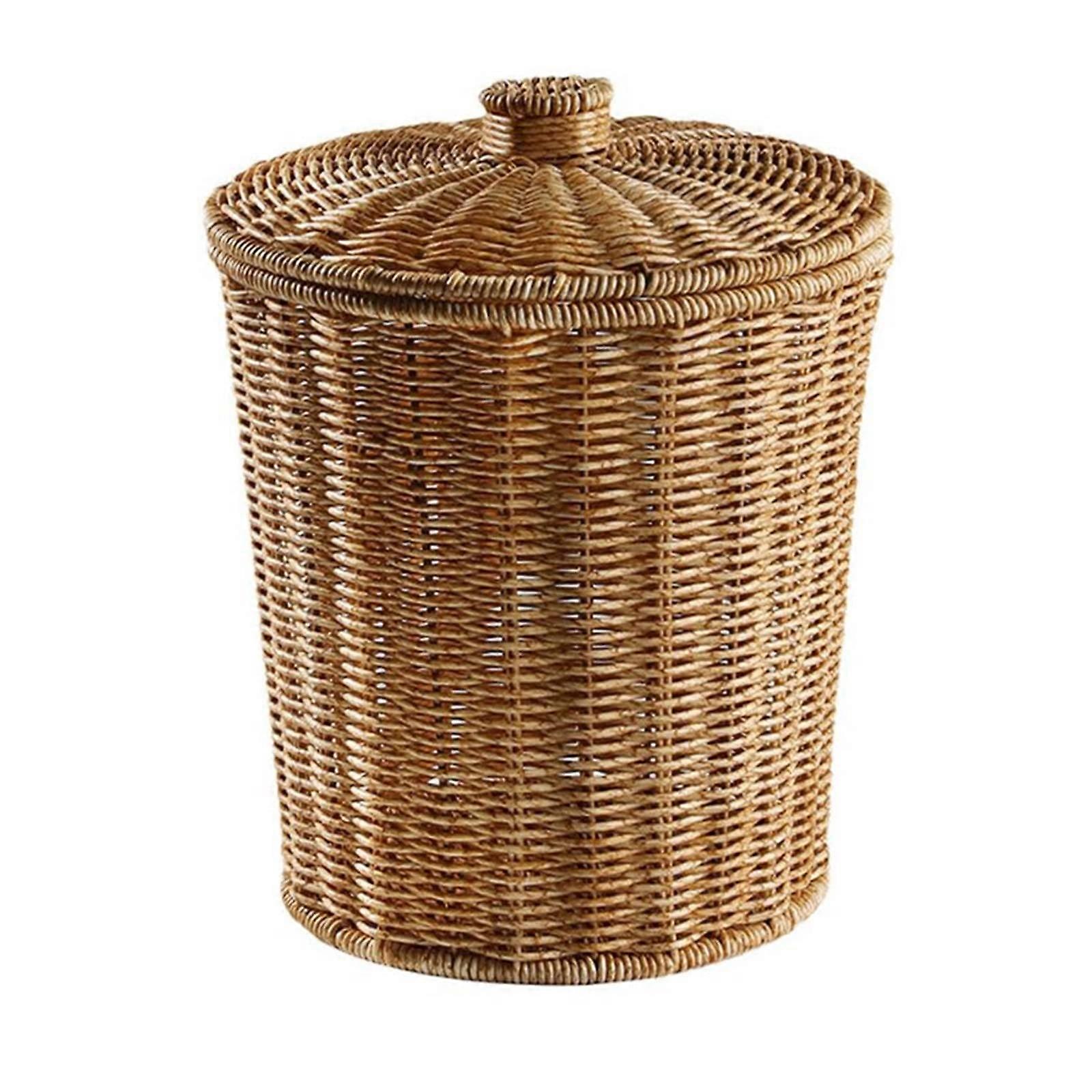 Woven Storage Basket With Lid 1Pc Simple Home And Hotel Storage For Sundry Items Light Luxury Garbage Basket