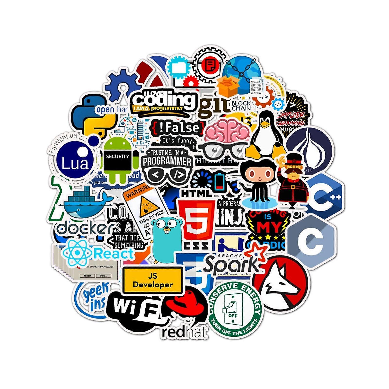 50Pcs Waterproof Programmer Stickers Colorful Coding Decals For Laptops Phones Technology Accessories Multicolor