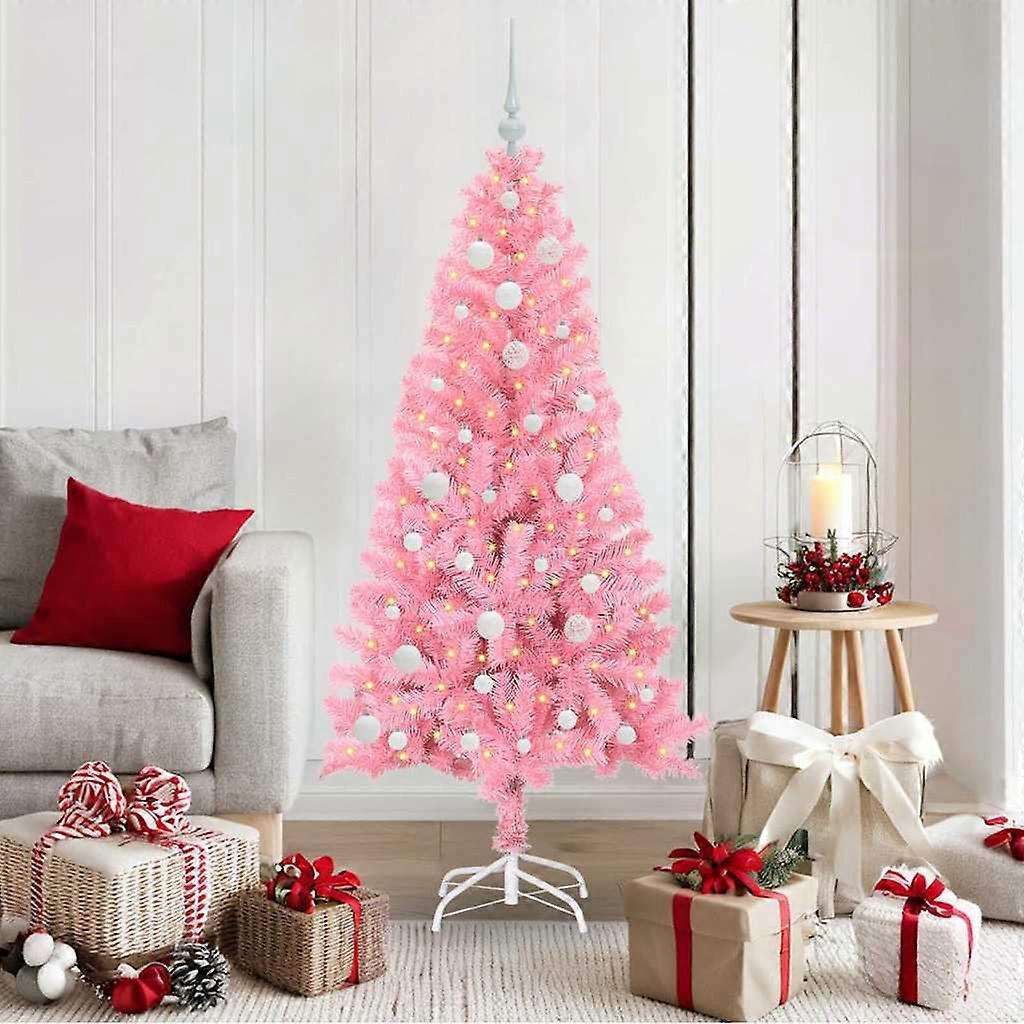 Christmas tree with 150 LEDs and stand, pink, 150 cm, PVC