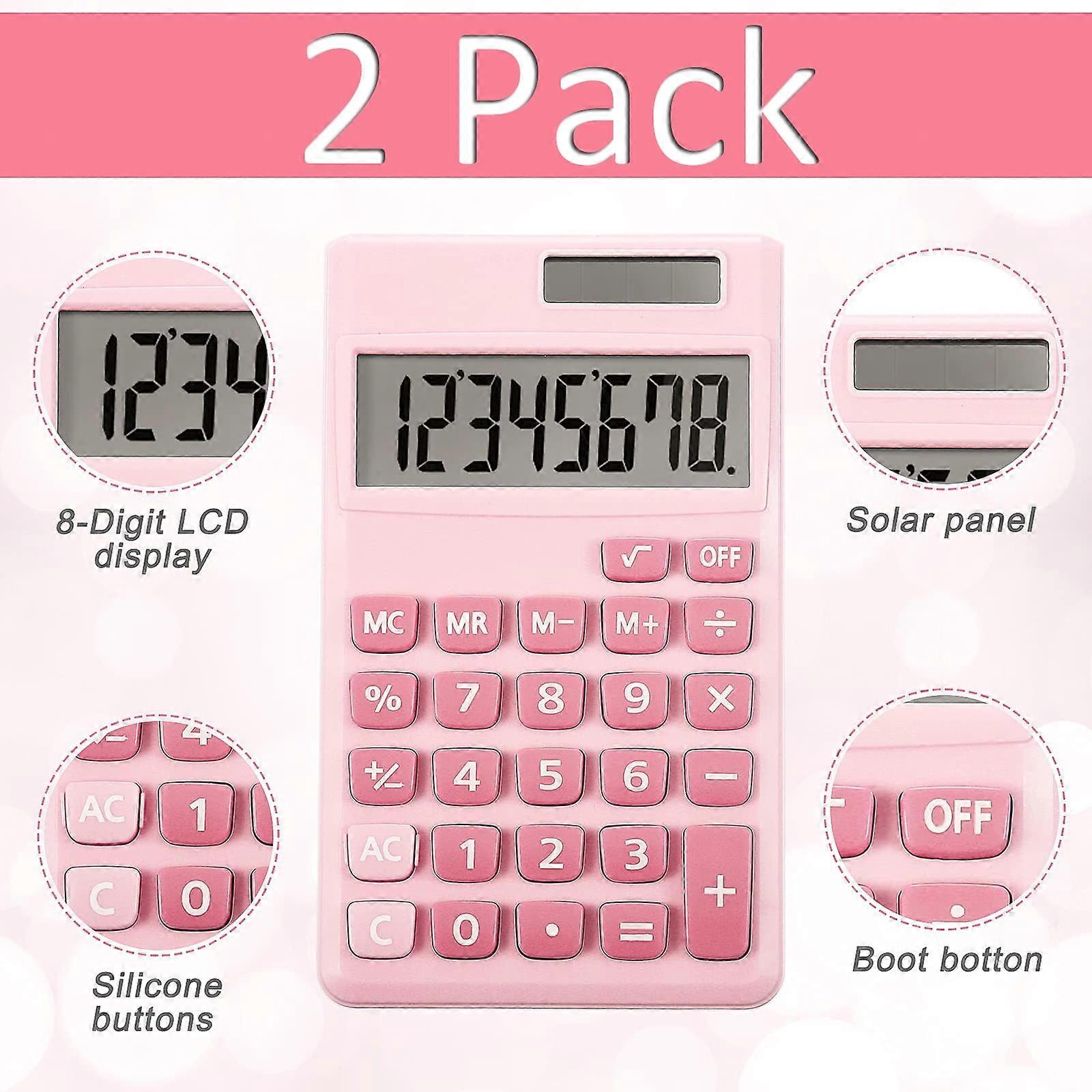 OBOSOE 2PCS Mini Calculator Pocket Size Calculator Electric Digital Desktop Calculator with 8-Digit LCD Display, Pink