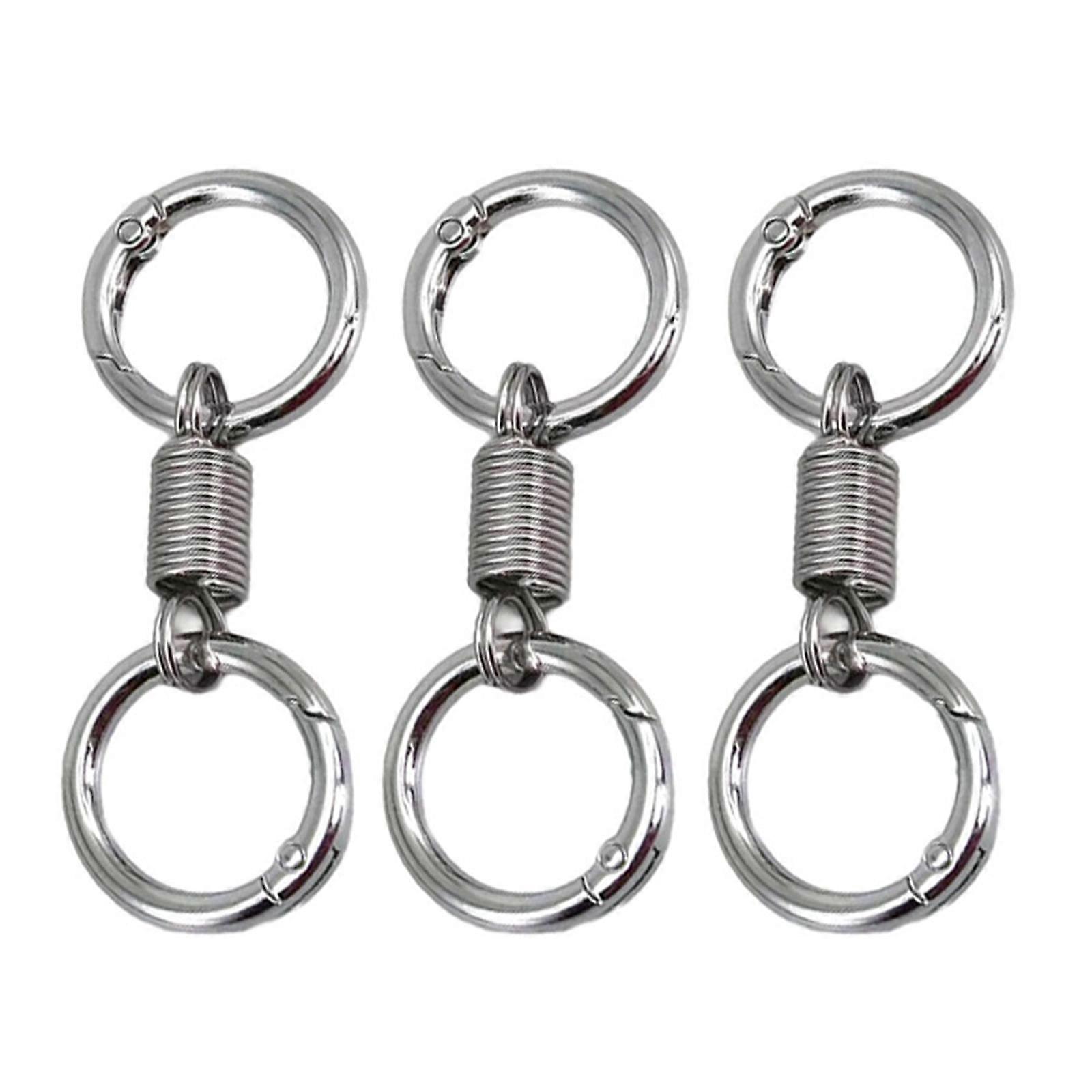 3Pieces Spring Key Ornaments Elastic Spring Key Chain Alloy Material Simple Climbing Hook Keyrings for Key Management  Silver