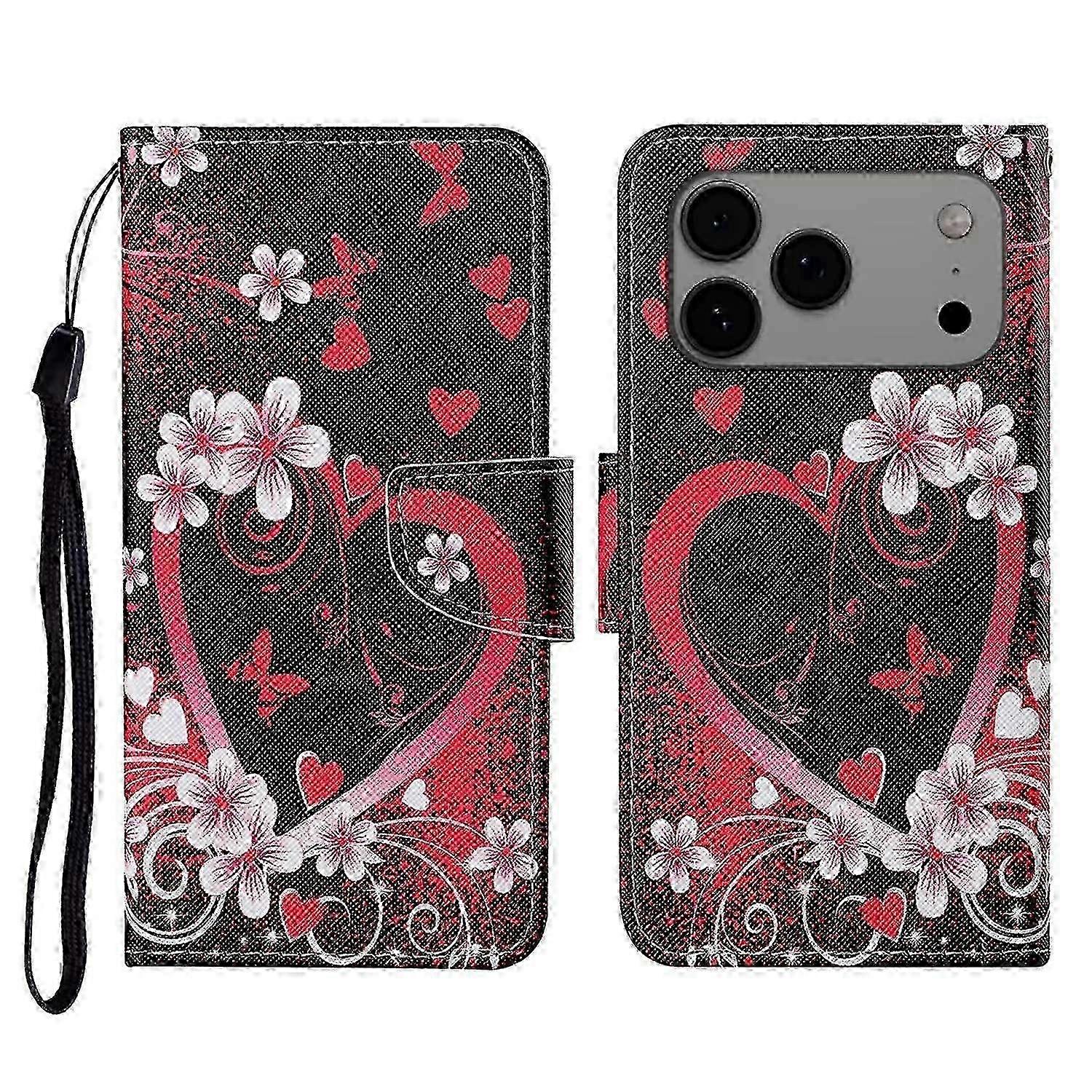 For iPhone 17 Pro Max Case Pattern Printing Protective Leather Folio Phone Cover with Wrist Strap -