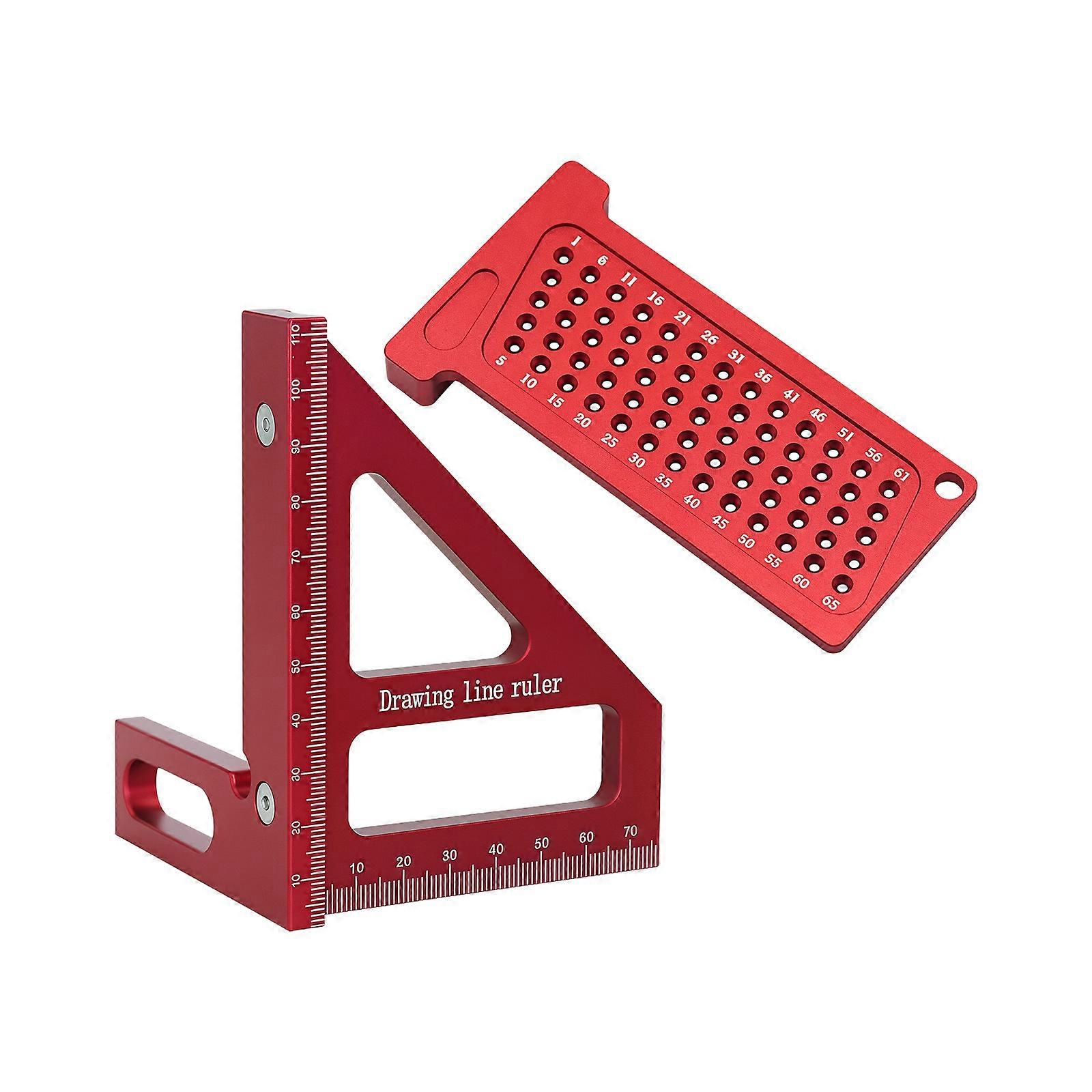 Aluminum Alloy Triangle Ruler and T Hole Gauge Precisions Measurement Tool for Woodworking with Clear Etched Markings Multicolor