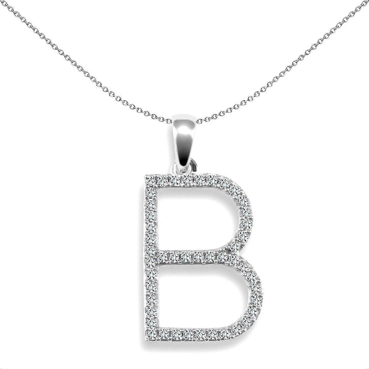 Jewelco London 女士纯 9 克拉白金密镶圆形 G SI 0.23 克拉钻石优雅块首字母 ID 吊坠吊坠