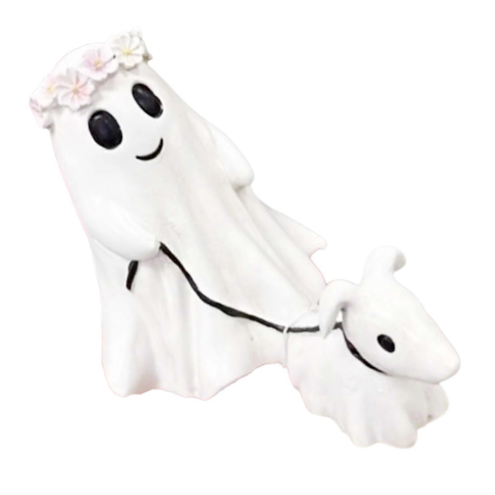 Halloween Creative Resins Statue of Ghostly Taking Dog for a Walk Desktop Ornament for Home and Garden Decoration Multicolor