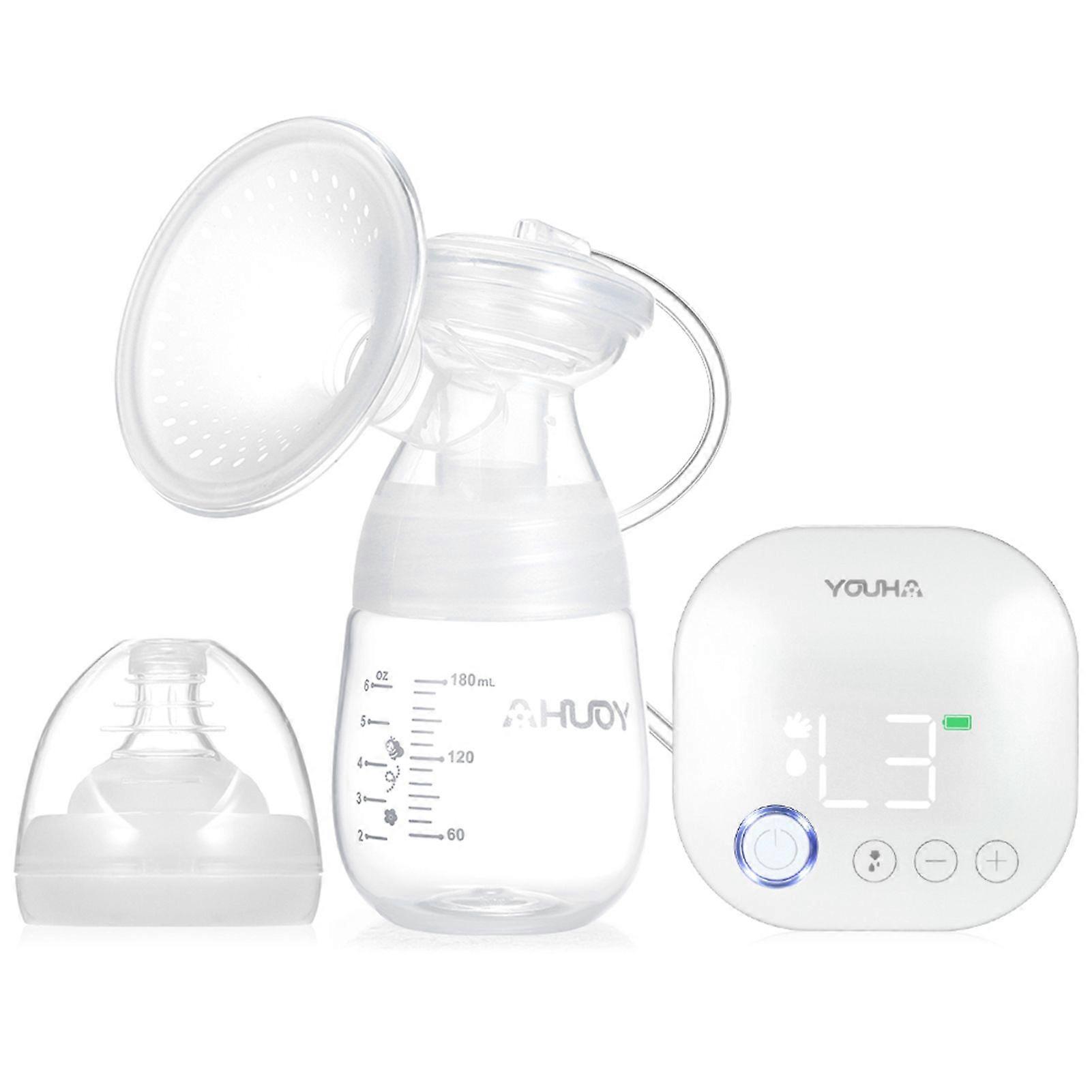 YOUHA Portable Single Electric Breast Pump Memory Function Massage & Expression & Mixed 3 Modes 9 Levels Each Mode Rechargeable & Quiet Breastfeeding 