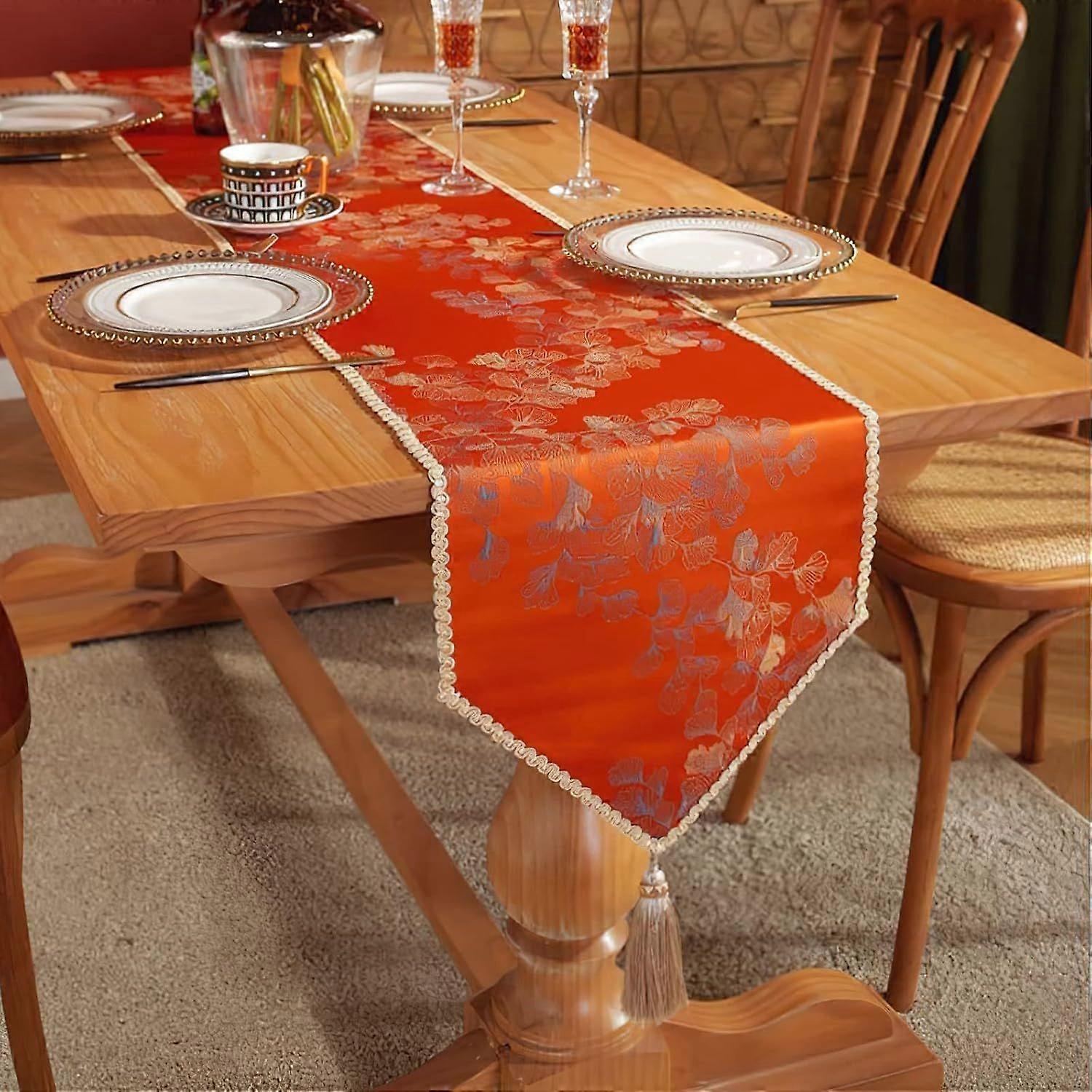 Cotton Table Runner, Ginkgo Leaf Cotton Linen Table Runner