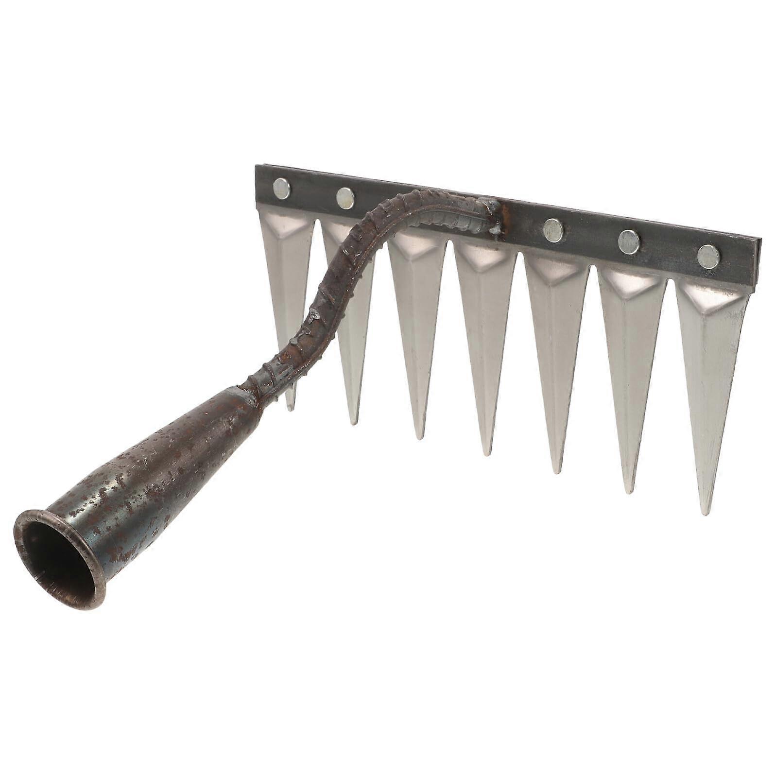 Garden Hand Rake Small Metal Tool for Weeding Soil Loosening Leaf Cleanup in Raised Beds