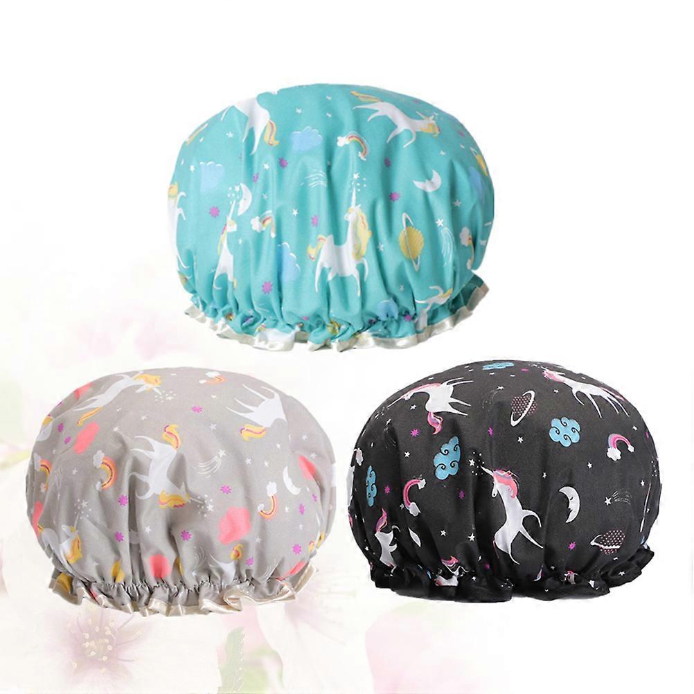 Black Double-Layer Bathing Cap for Bathing Use Waterproof Shower Cap 3Pcs