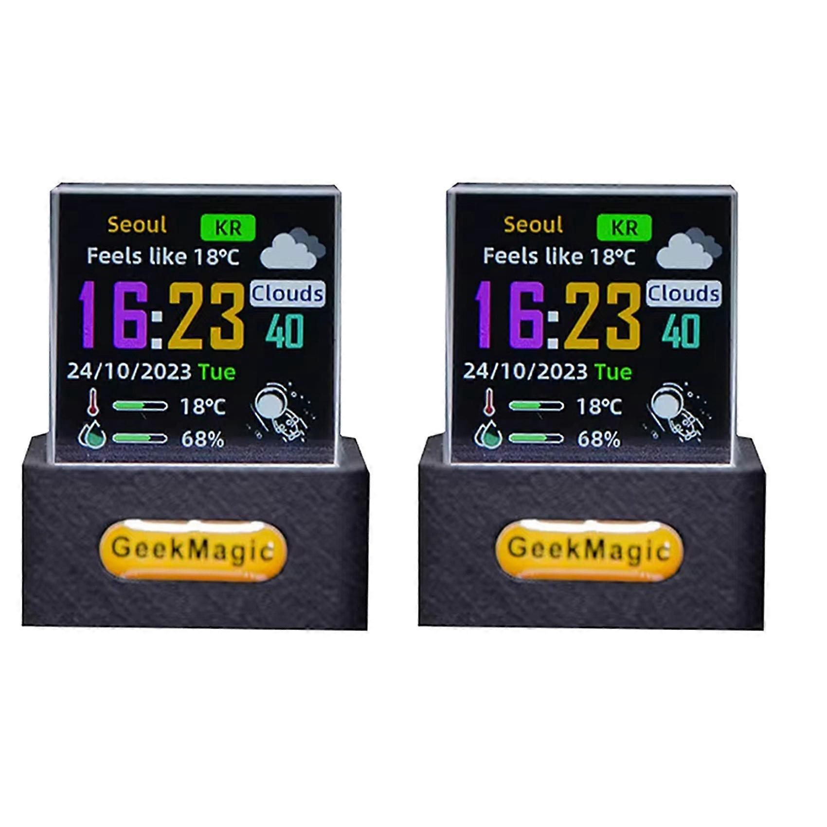 2X GeekMagic Crystal Cube Photo Display Holographic Smart Weather Station Digital Clock with GIF Animations Album