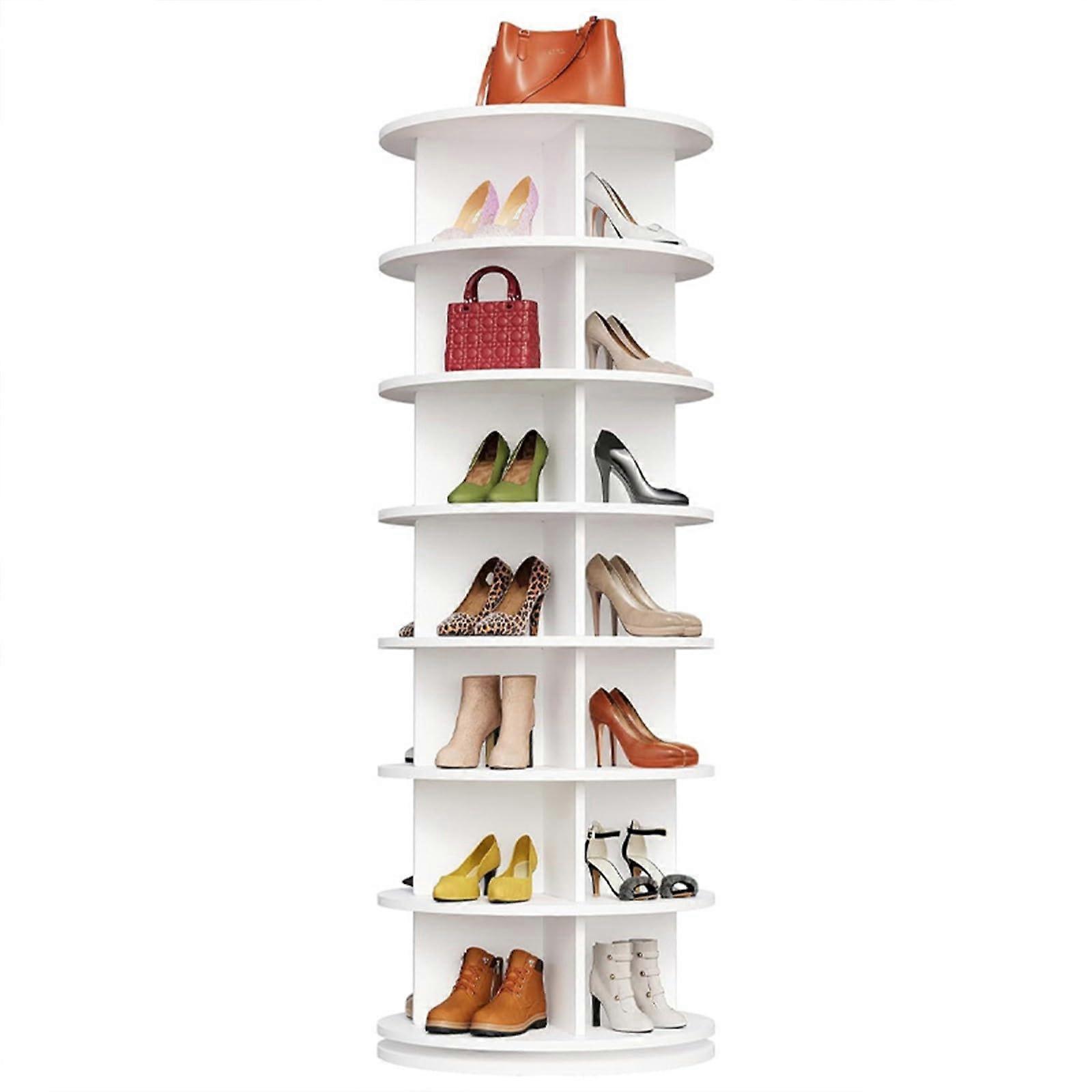 Shoe Storage Organizer 360° Rotating 7Tier Adjustable Shelves Round Rack for Entryway Closet White