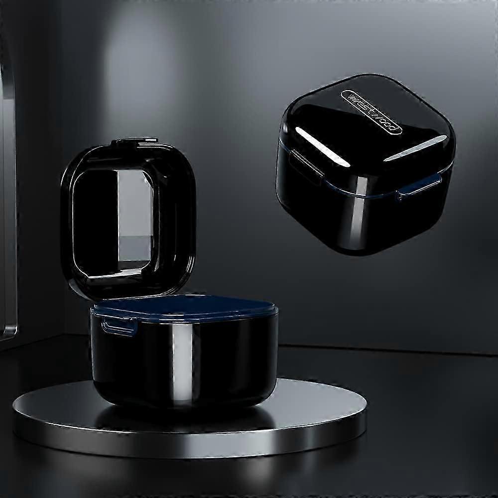 Portable denture box with strainer for false teeth storage