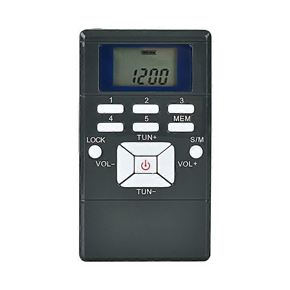 Mini Portable FM Stereo Radio with Digital Clock, 1.2' LCD, Preset Stations, ClipOn Grey