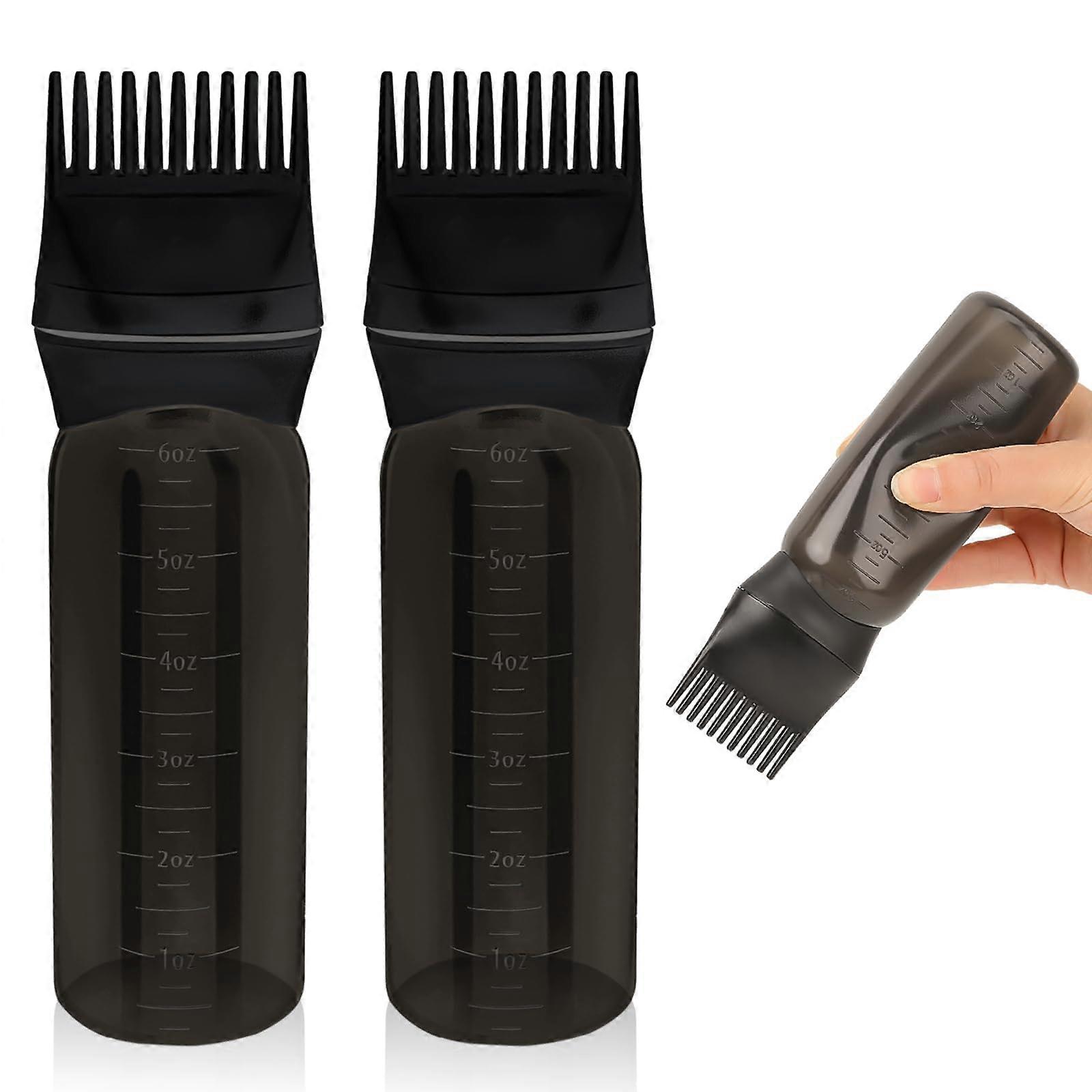 Hair Dye Applicator Bottle with Comb Tip for Precise Root Application, 6oz, 2 Pack Black