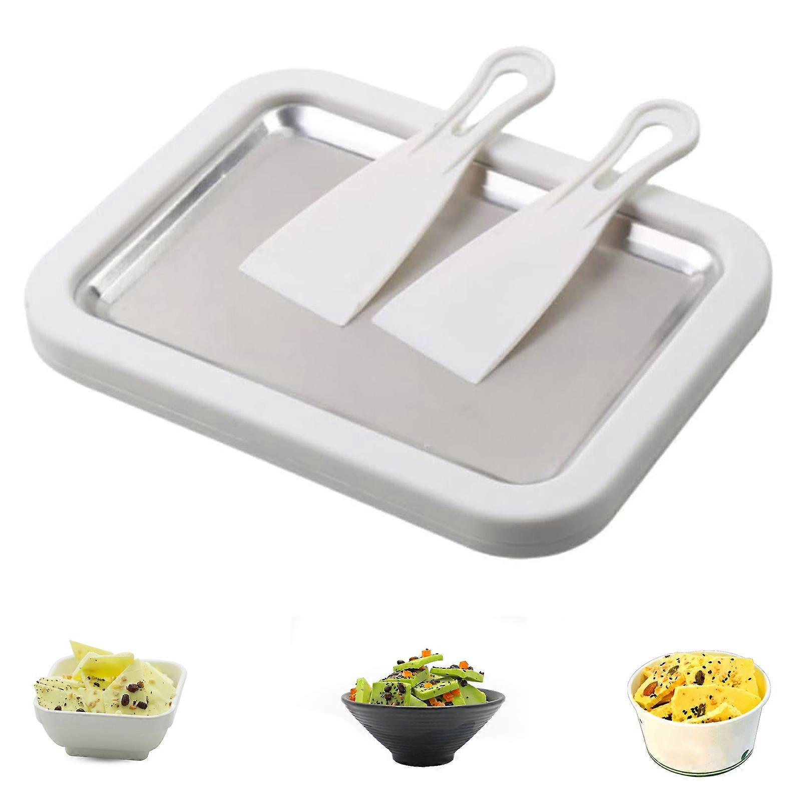 Ice Cream Maker Pan with 2 Scrapers Ice Cream Maker Plate Multifunctional Cold Sweet Fried Food Plate Rolled Ice Cream  White