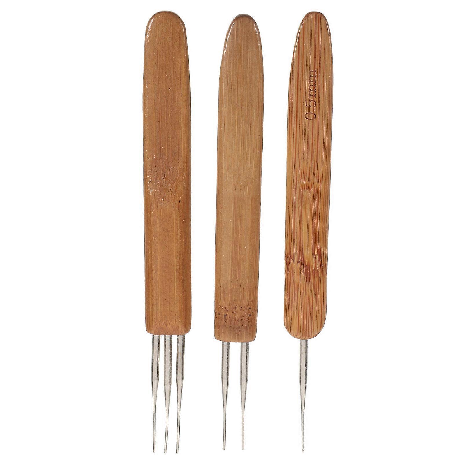 Dreadlock Crochet Hook Bamboo Handle Set for Locs 3Pcs Durable Interlocking Tools
