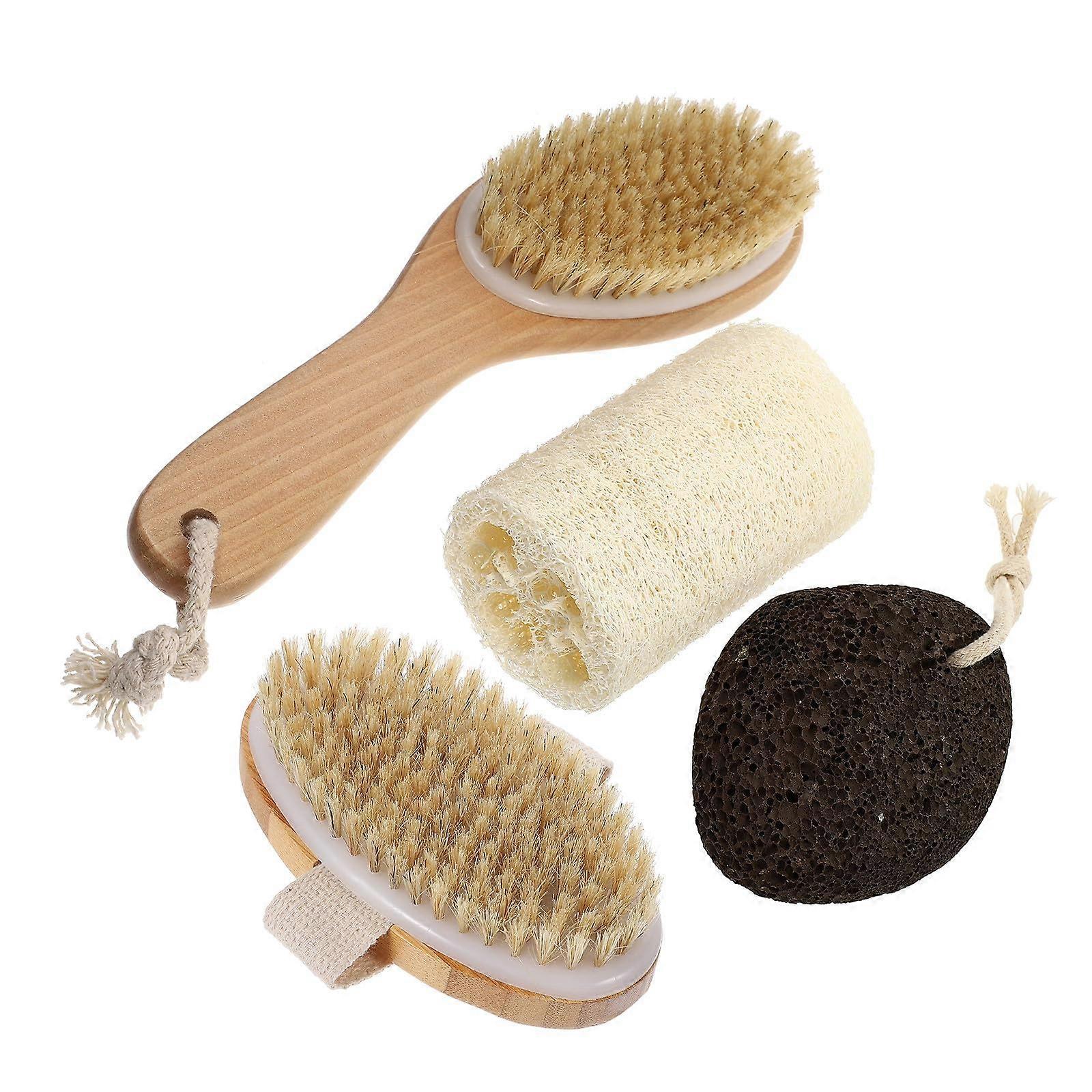 Body Exfoliating Brush with Pumice Stone, Long Handle Back Scrubber for Deep Dead Skin Removal