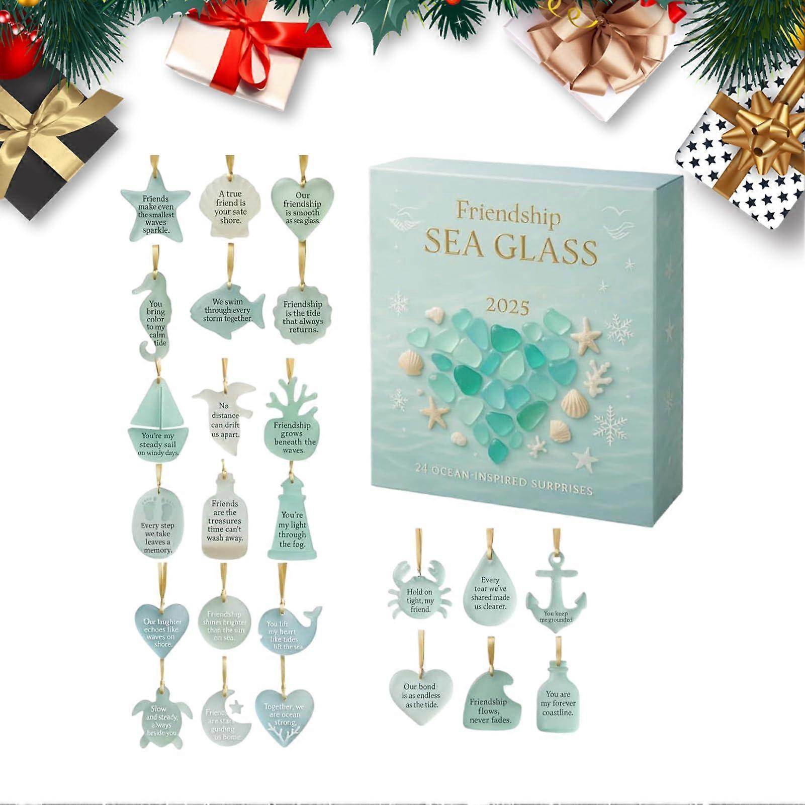 Christmas Countdown Calendar Advent with Acrylic Coastal Ornament, Interactive Holiday Decoration