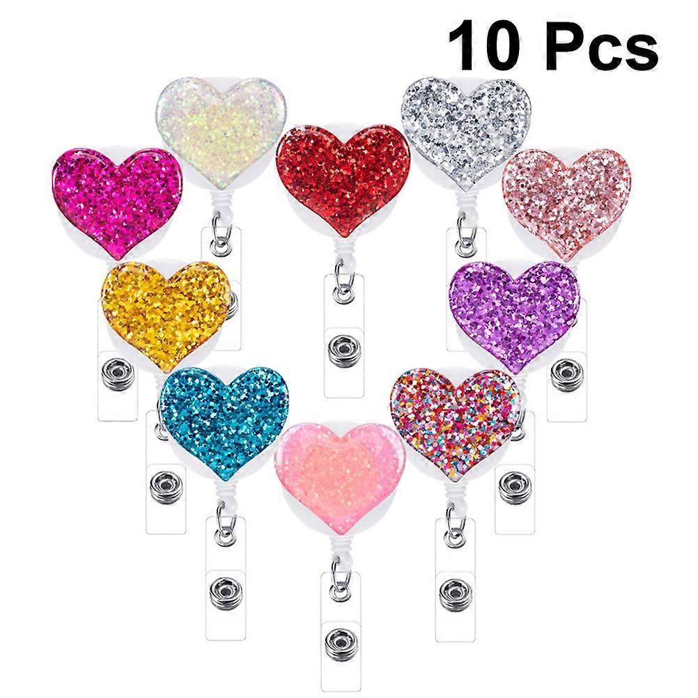 Nurse Badge Retractable Badge Reels for Id Display 10Pcs Assorted Color Heart Shape