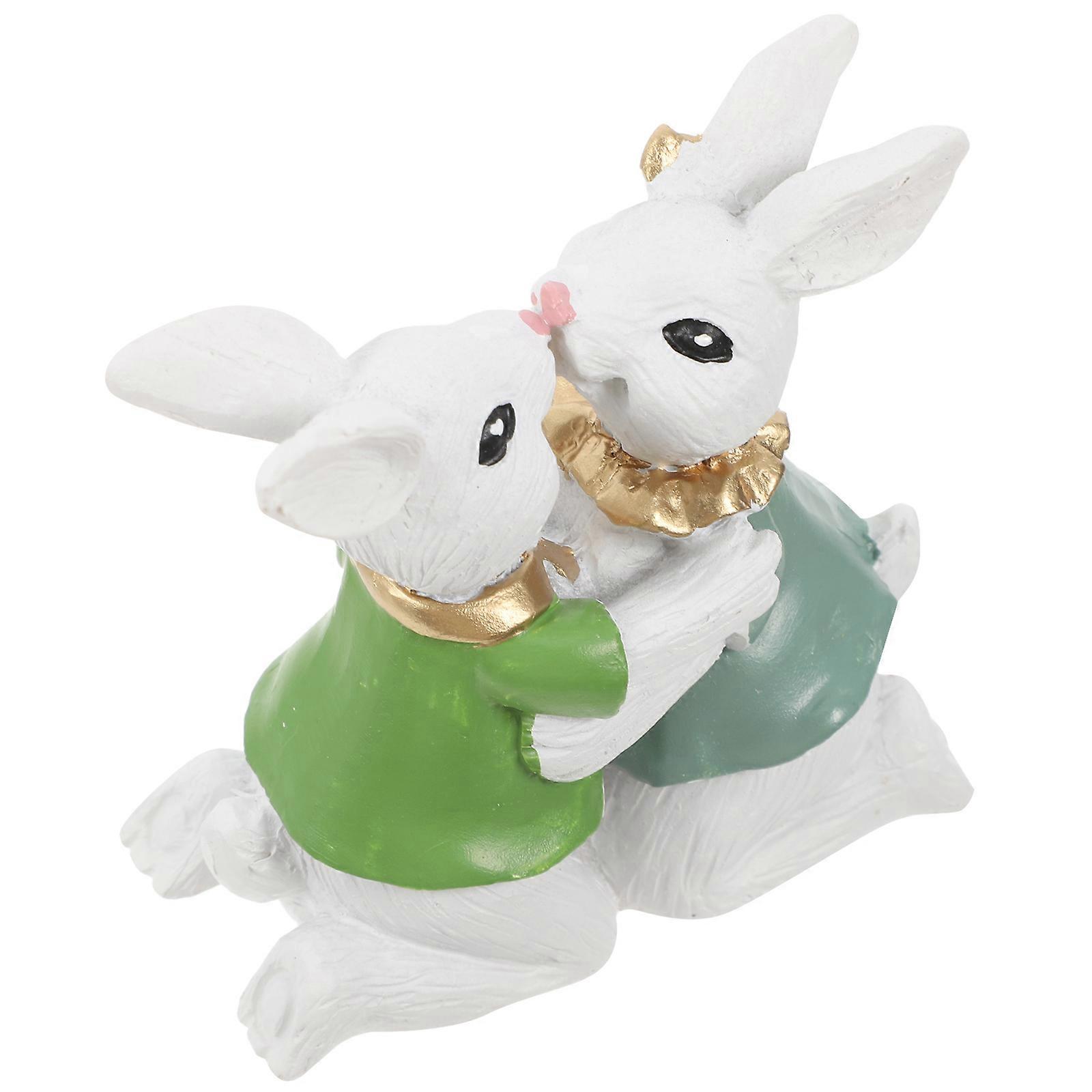 Happy Easter Resin Rabbit Couple Statue Figurine for Tabletop 1Pair Decor