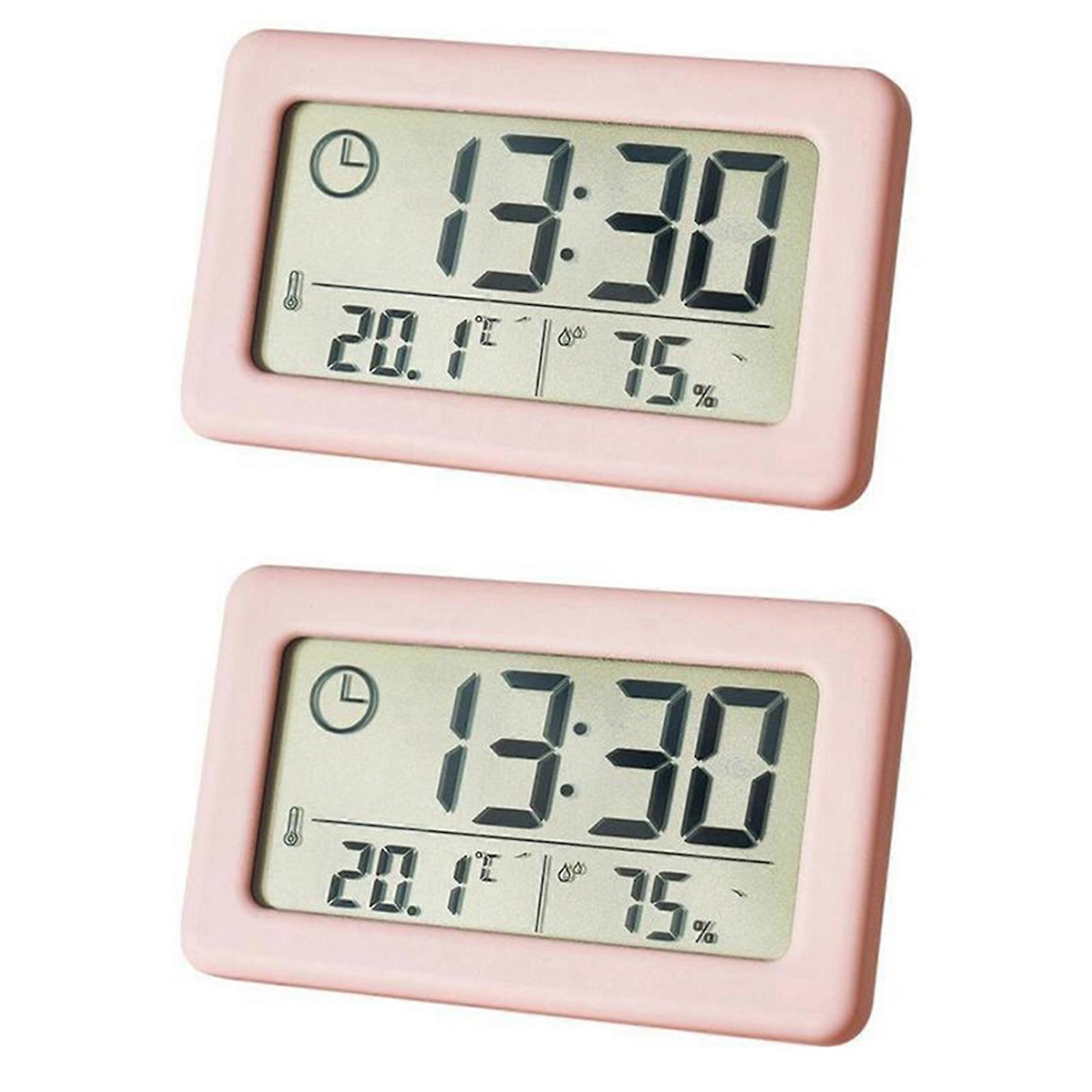 2X LED Digital Clock Electronic Digital Screen Desktop Clock for Home Office Backlight Snooze Data Calendar Clocks -Pink