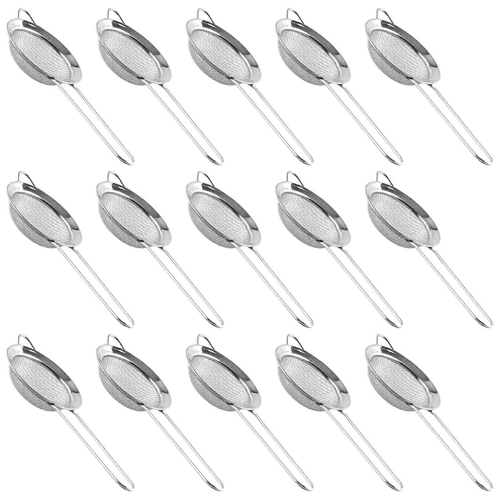 15 Pcs Stainless Steel Tea Strainer Set, Fine Mesh Small Sieve with Handle for Tea Coffee Sugar