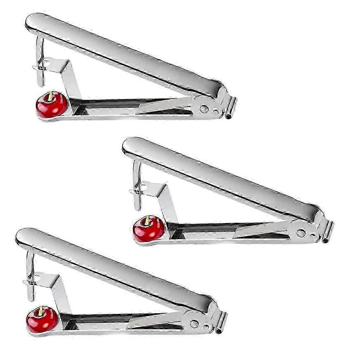 3-Piece Stainless Steel Cherry Pitter Set - Multi-Function Fruit Corer for Cherries and More