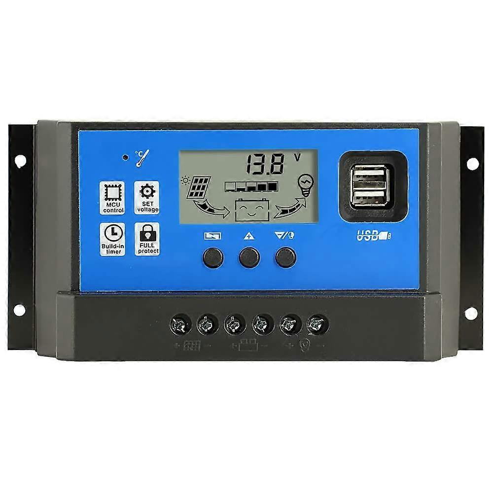 60A Solar Charge Controller 12V 24V PWM with LCD Display Dual USB Fast Charge Adjustable Settings