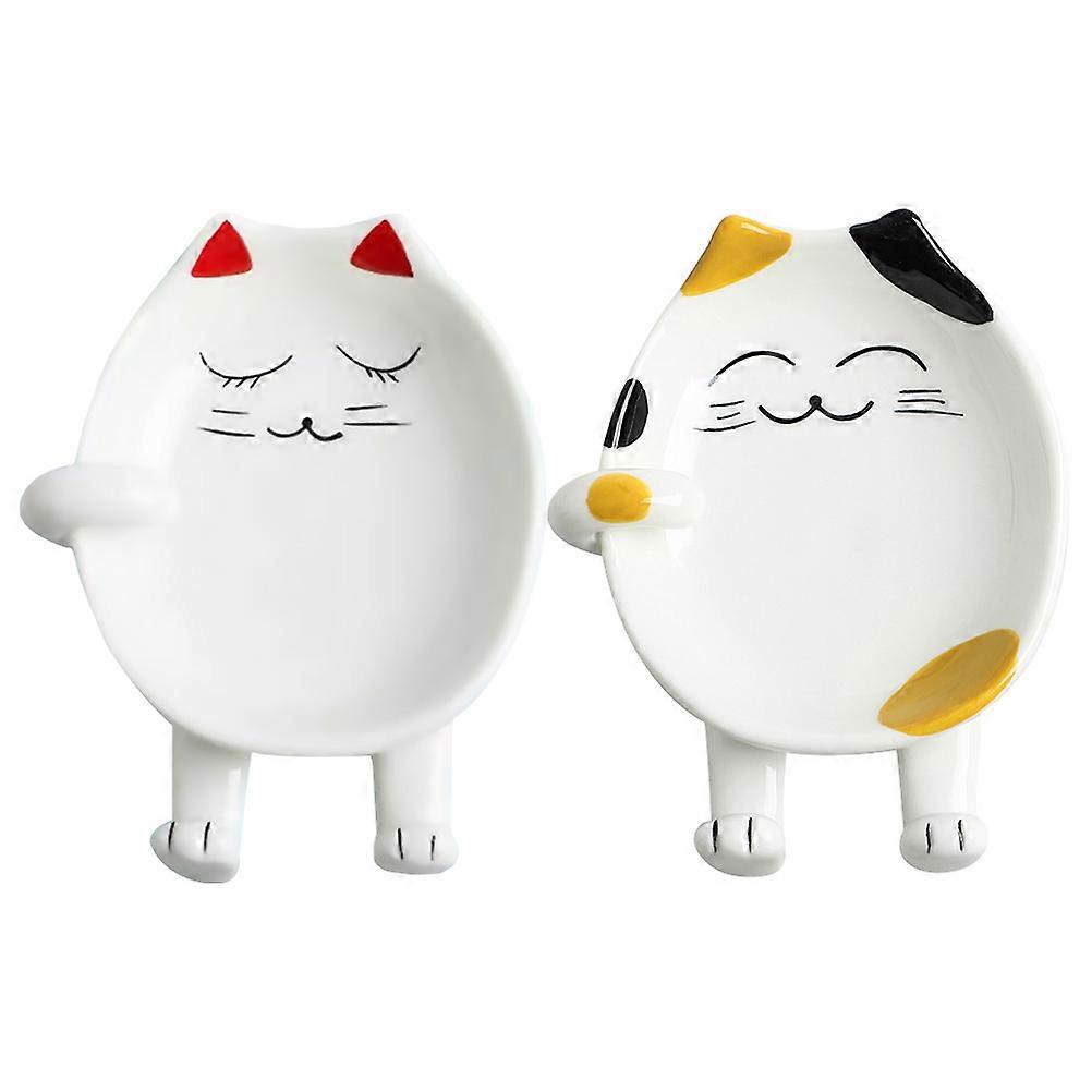 Chopstick Rest Holder Pot Cover Stand Kitchen Use Black Yellow Patterned Cat 2Pcs