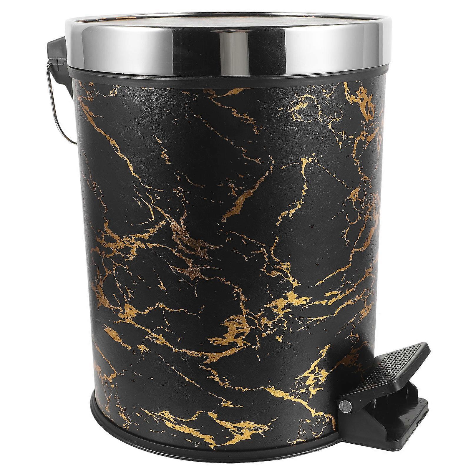 Kitchen Trash Can Marble Pattern Pedal Waste Container for Home
