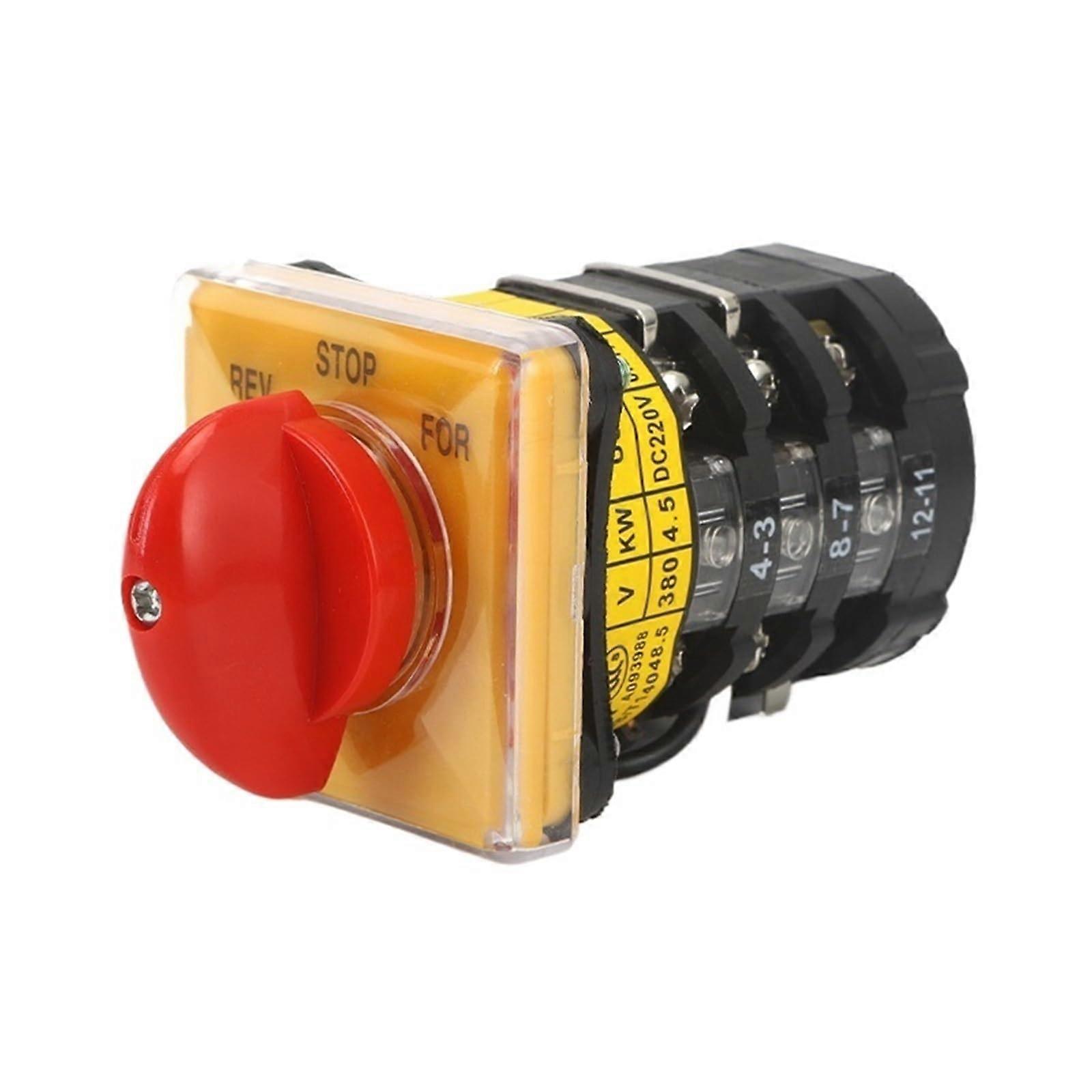 25A Three Pole Cam Switch for Grinder, 3 Position Yellow Panel Mount with Clear OnOff Indicator